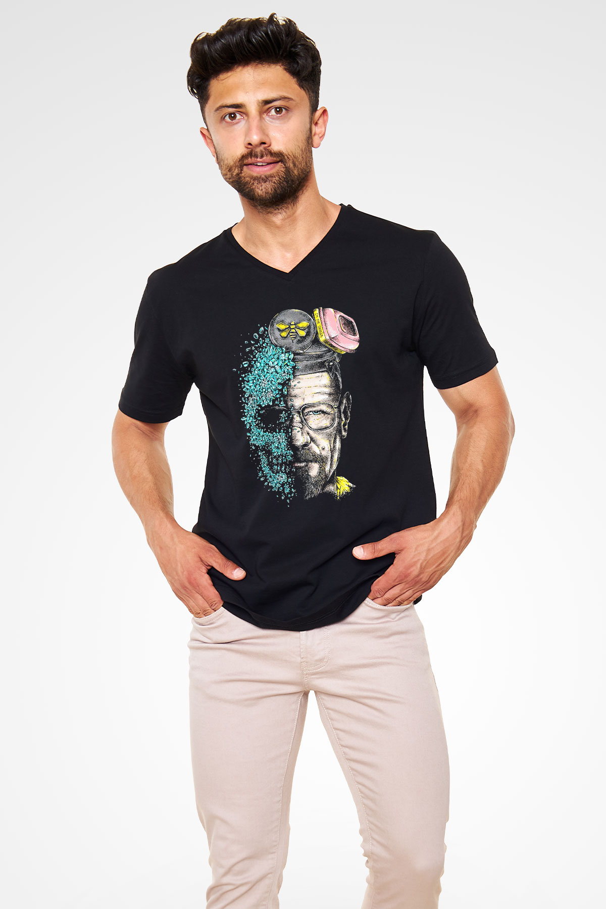 Breaking Bad Heisenberg Siyah Unisex V Yaka Tişört T-Shirt