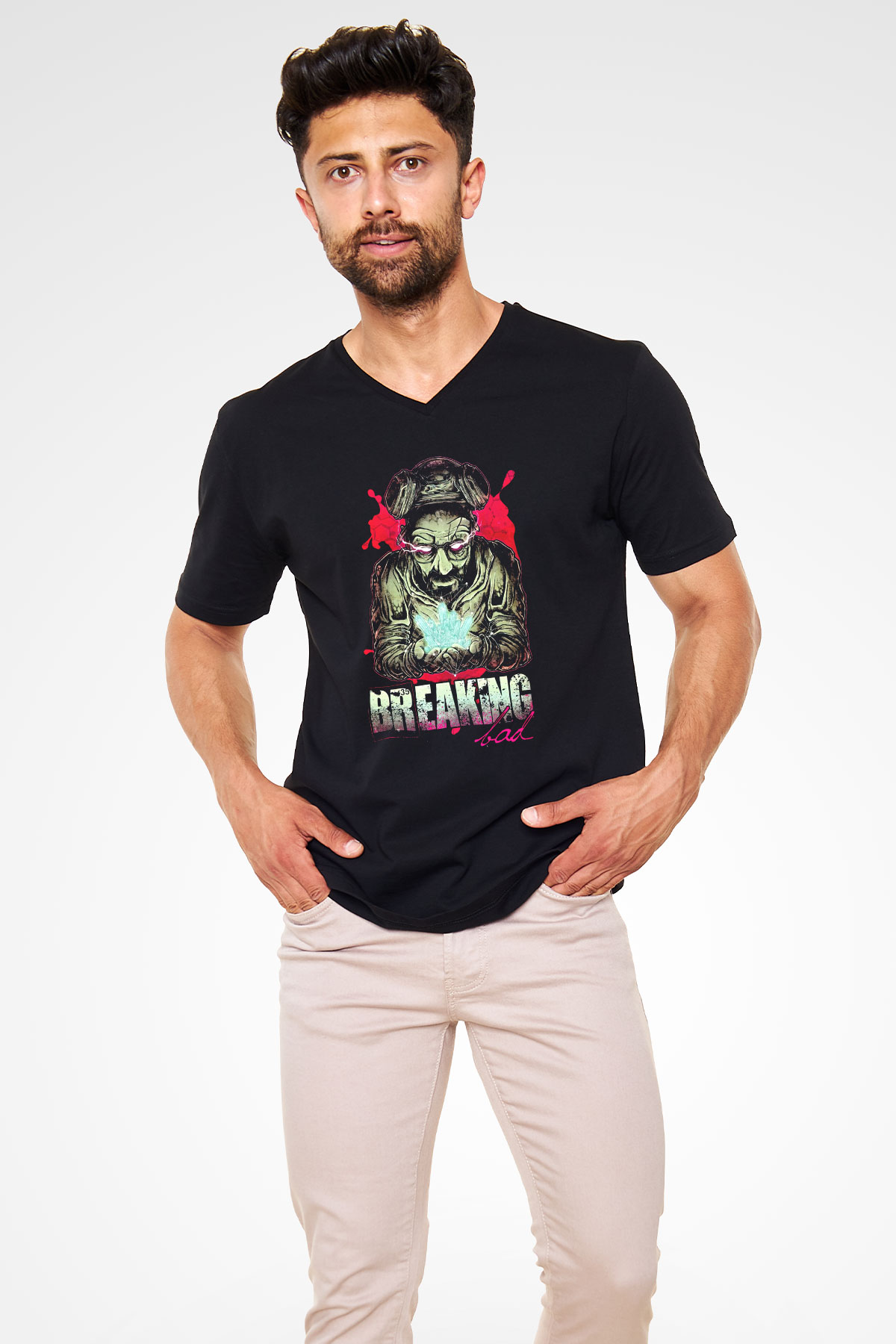 Breaking Bad Heisenberg Siyah Unisex V Yaka Tişört T-Shirt
