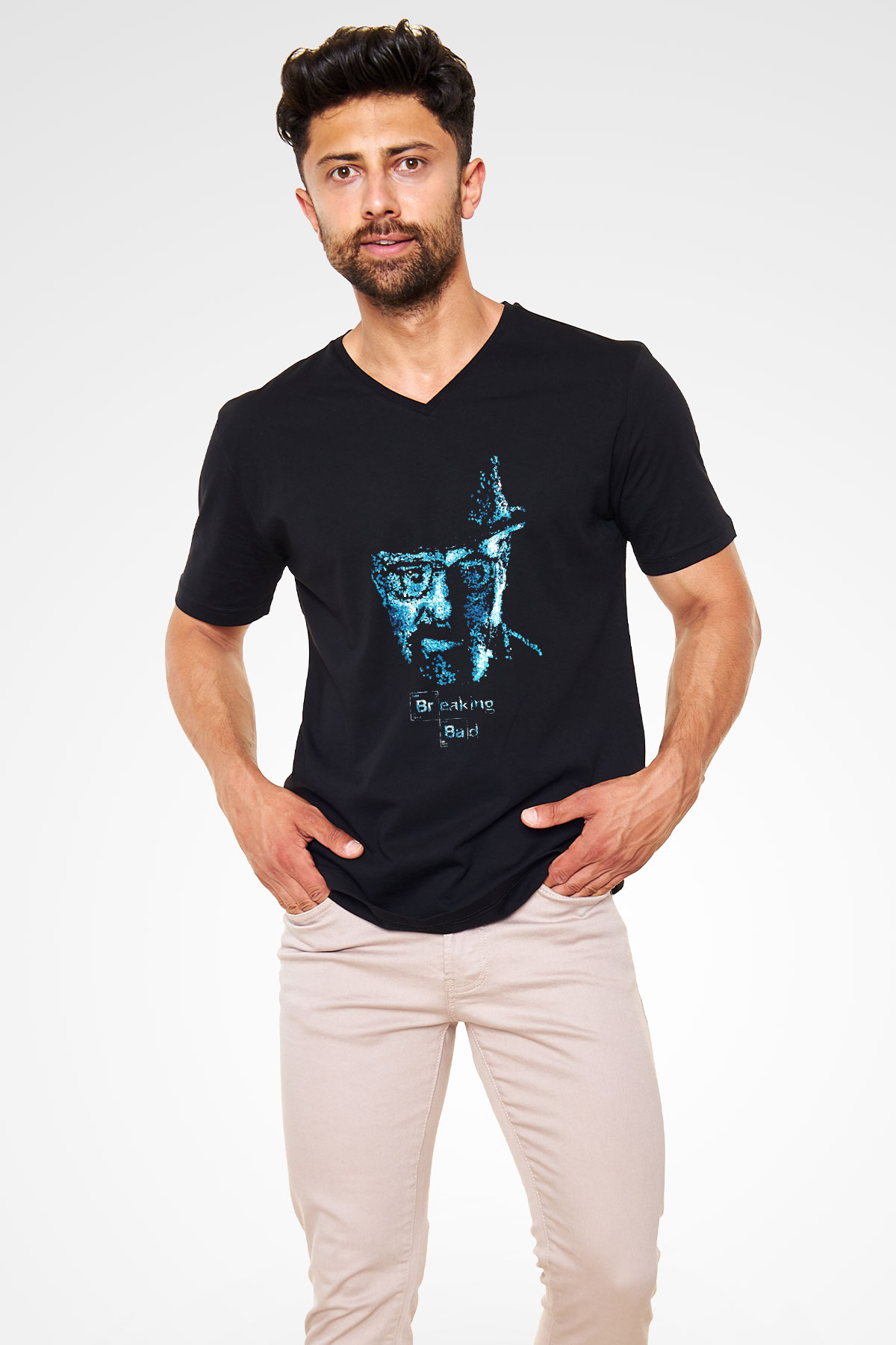 Breaking Bad Heisenberg Siyah Unisex V Yaka Tişört T-Shirt