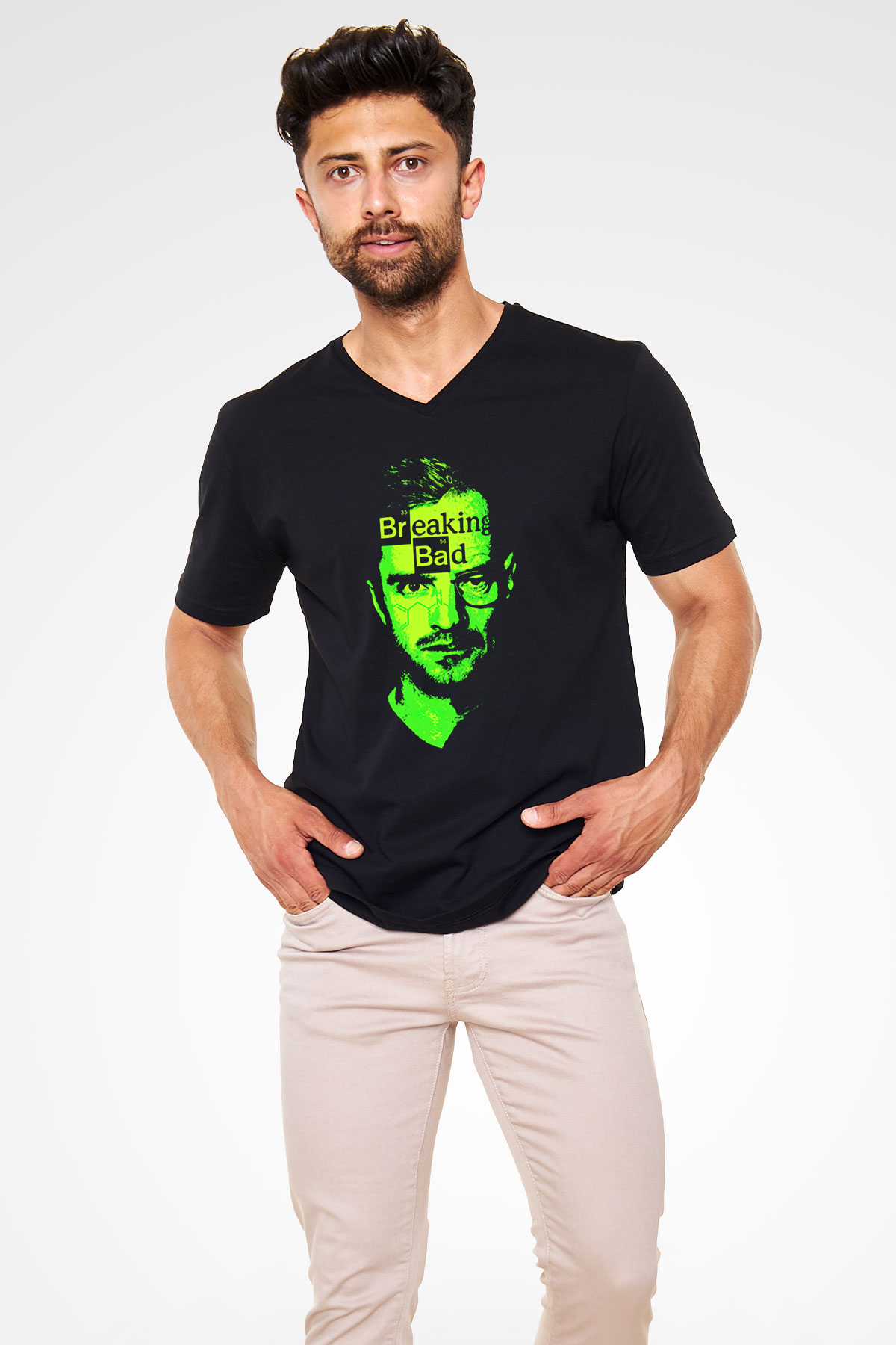 Breaking Bad Heisenberg Siyah Unisex V Yaka Tişört T-Shirt