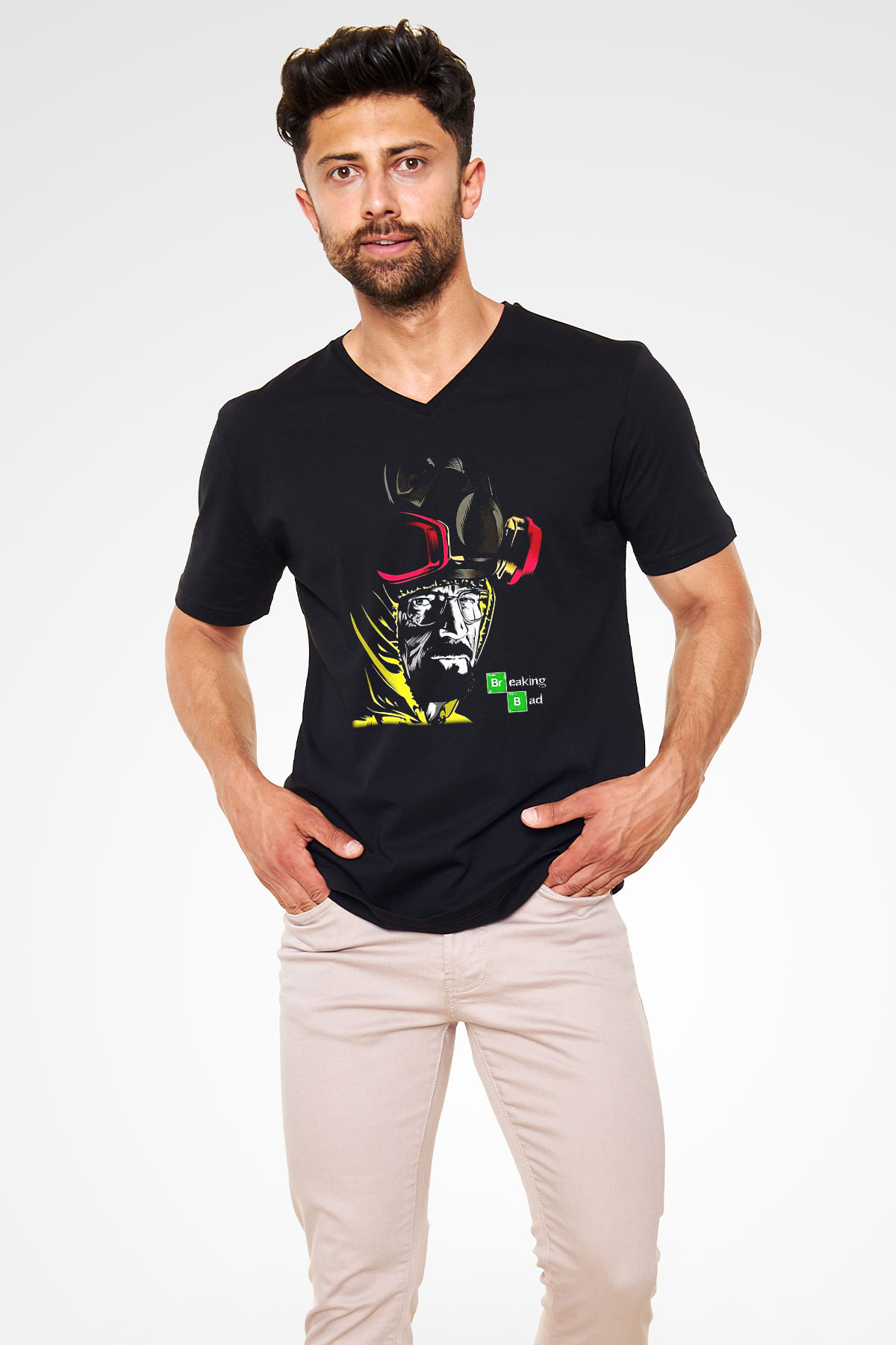 Breaking Bad Heisenberg Siyah Unisex V Yaka Tişört T-Shirt