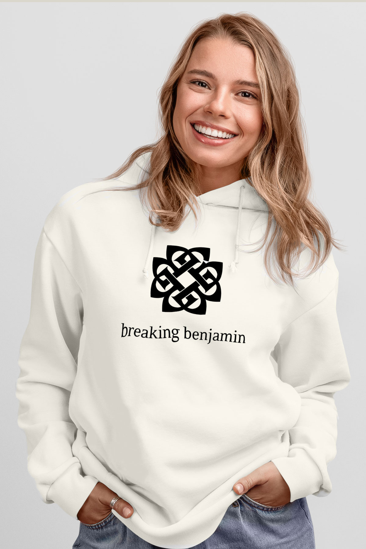 Breaking Benjamin Beyaz Unisex Kapşonlu Sweatshirt