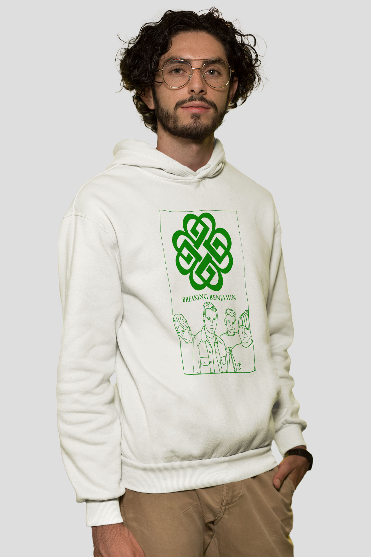 Breaking Benjamin Beyaz Unisex Kapşonlu Sweatshirt