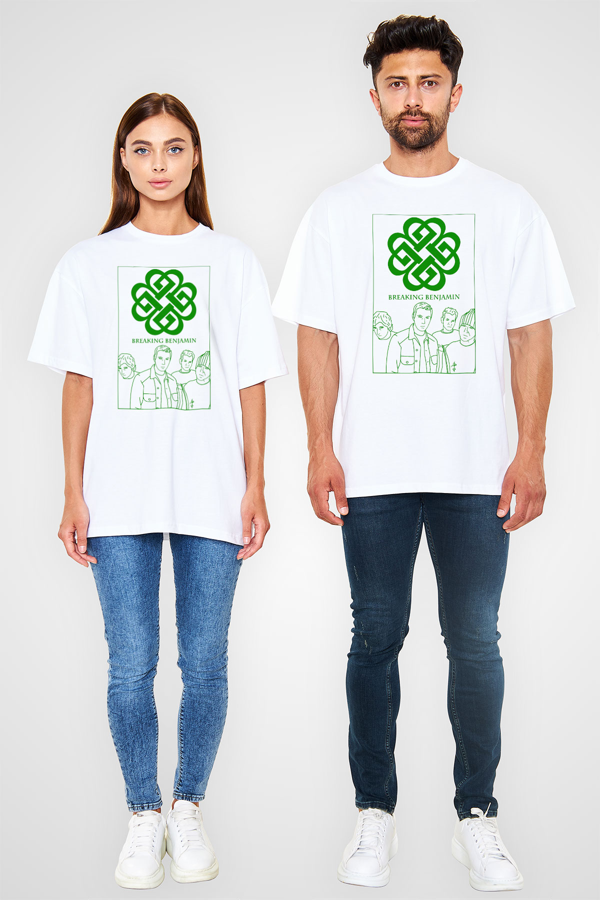 Breaking Benjamin Beyaz Unisex Oversize Tişört T-Shirt
