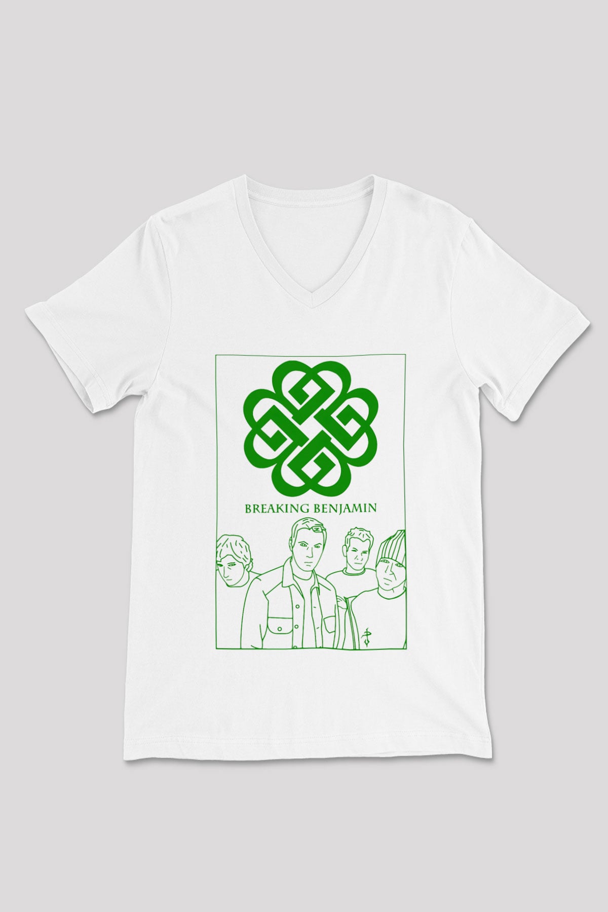 Breaking Benjamin Beyaz Unisex V Yaka Tişört T-Shirt