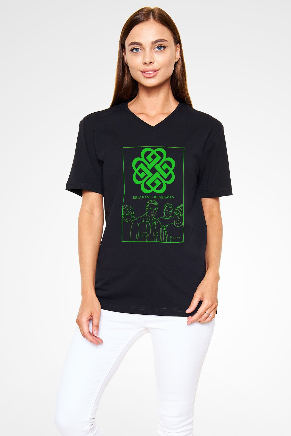 Breaking Benjamin Siyah Unisex V Yaka Tişört T-Shirt