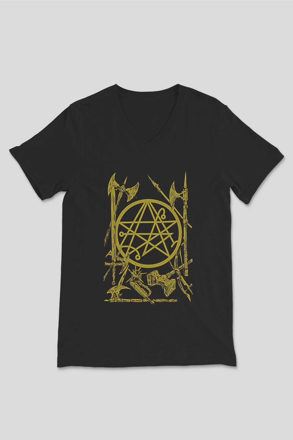 Brenda Marin Wartime Baskılı Unisex Siyah V Yaka Tişört - Tshirt