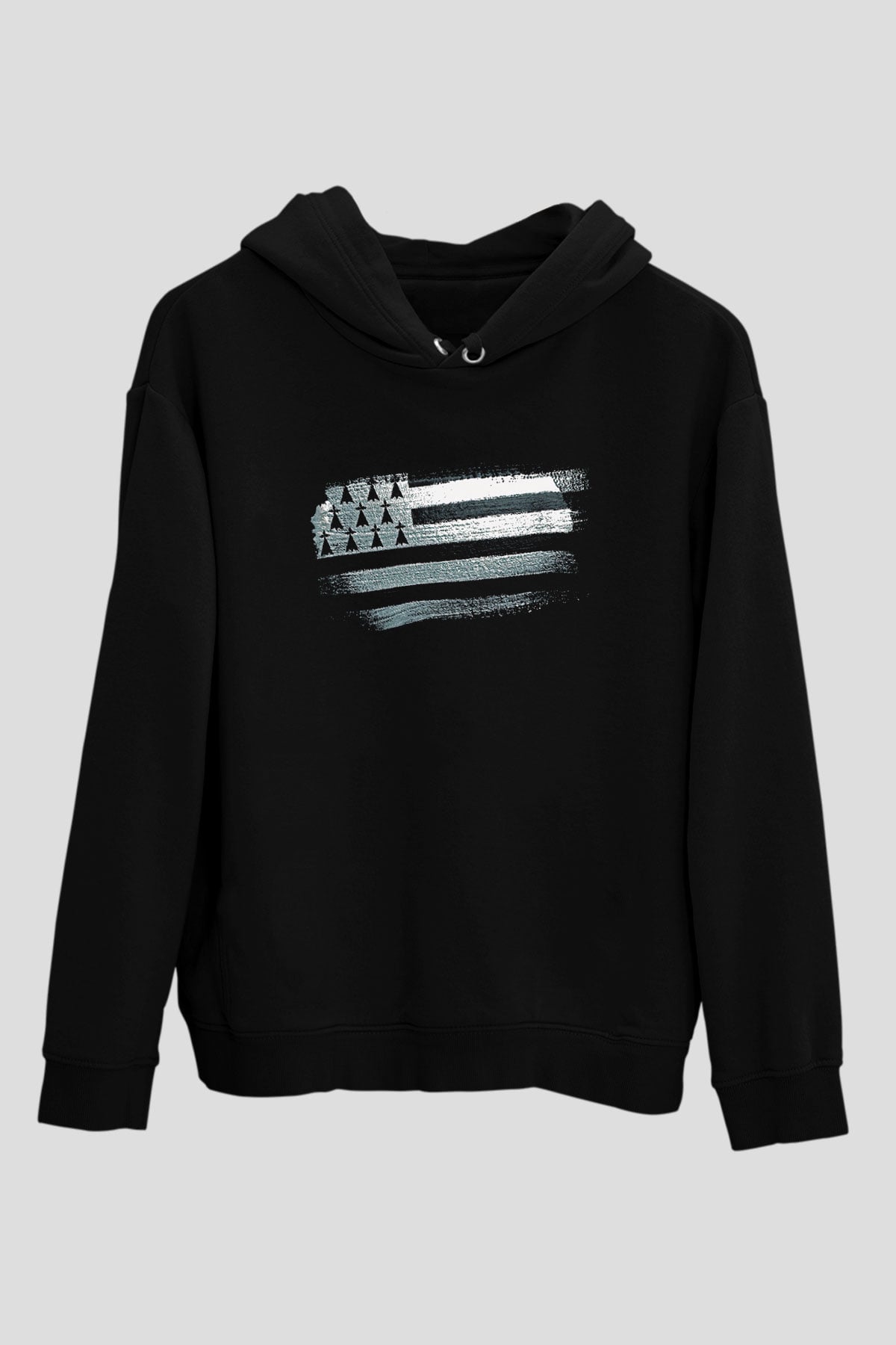 Bretonya - Brittany Bayrağı Baskılı Unisex Siyah Hoodie