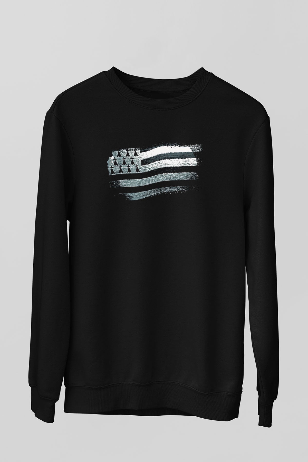 Bretonya - Brittany Bayrağı Baskılı Unisex Siyah Sweatshirt