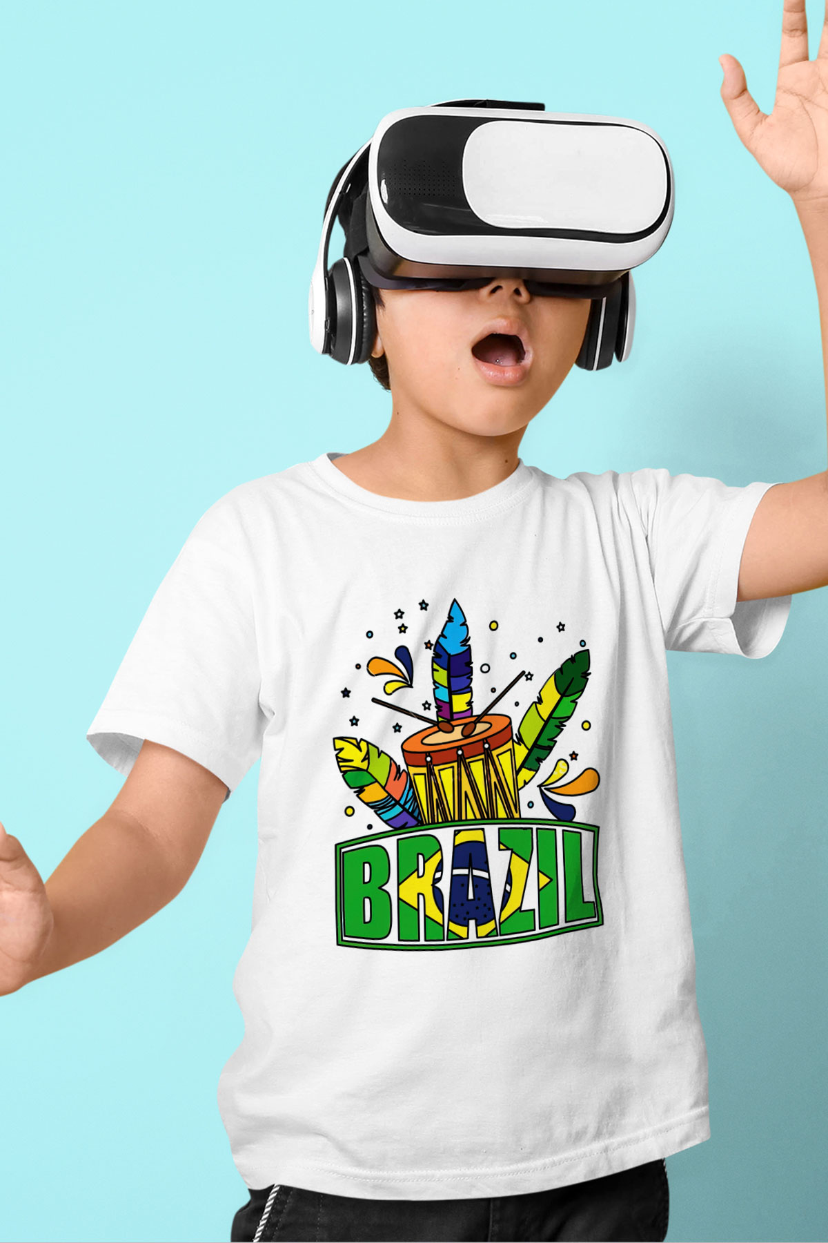 Brezilya Baskılı Beyaz Unisex Çocuk Tişört