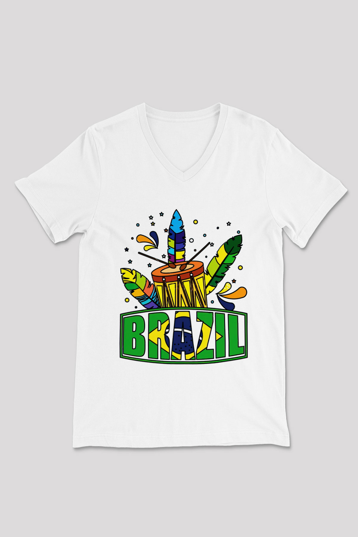 Brezilya Beyaz Unisex V Yaka Tişört T-Shirt