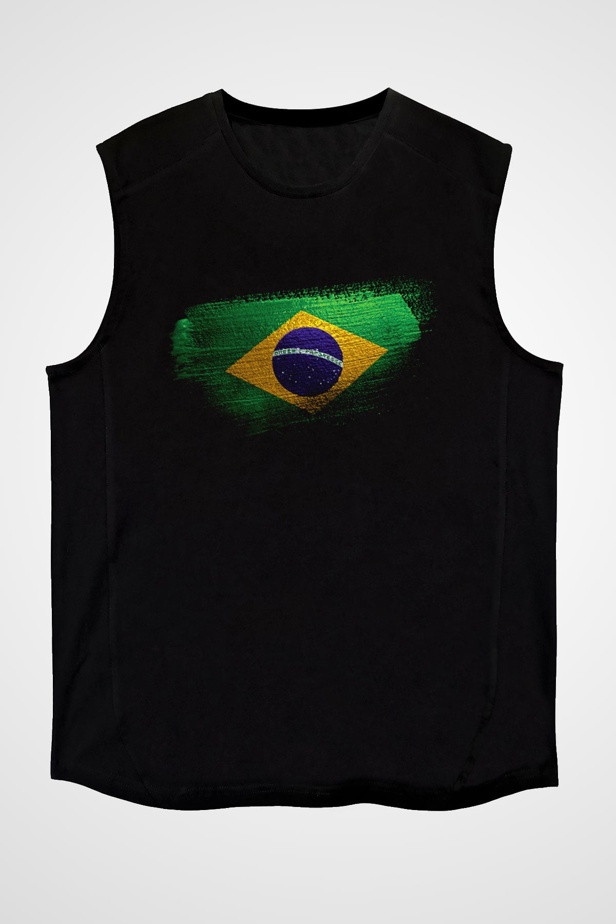 Brezilya - Brazil Bayrağı Baskılı Unisex Siyah Kolsuz Tişört