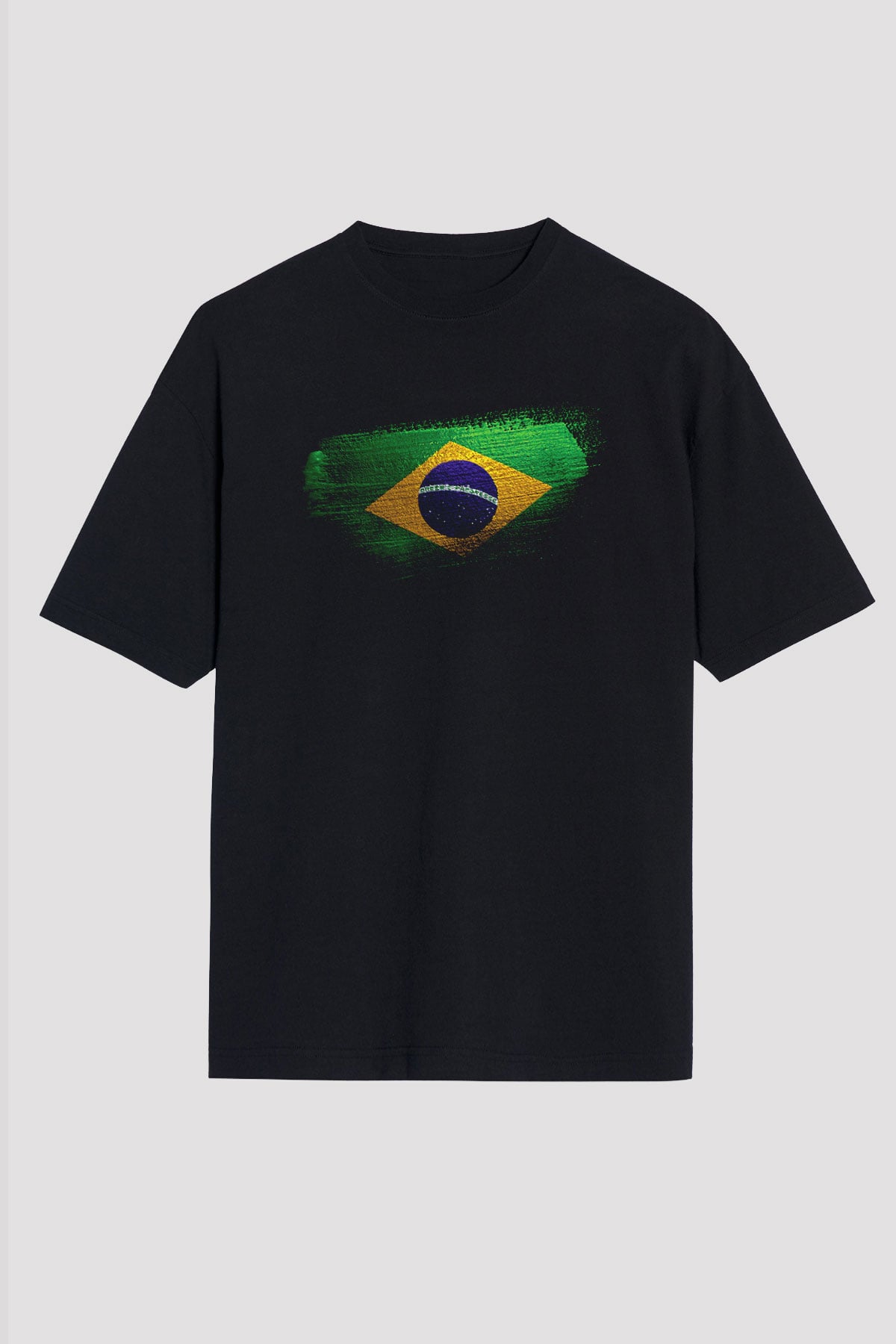 Brezilya - Brazil Bayrağı Baskılı Unisex Siyah Oversize Tişört
