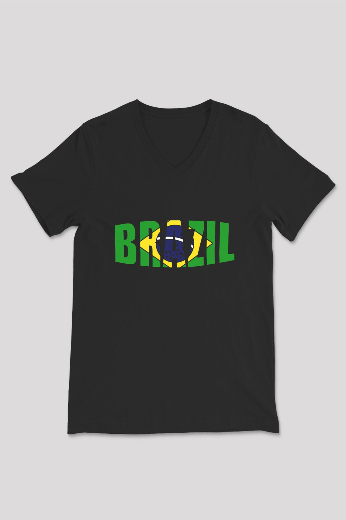 Brezilya Siyah Unisex V Yaka Tişört T-Shirt