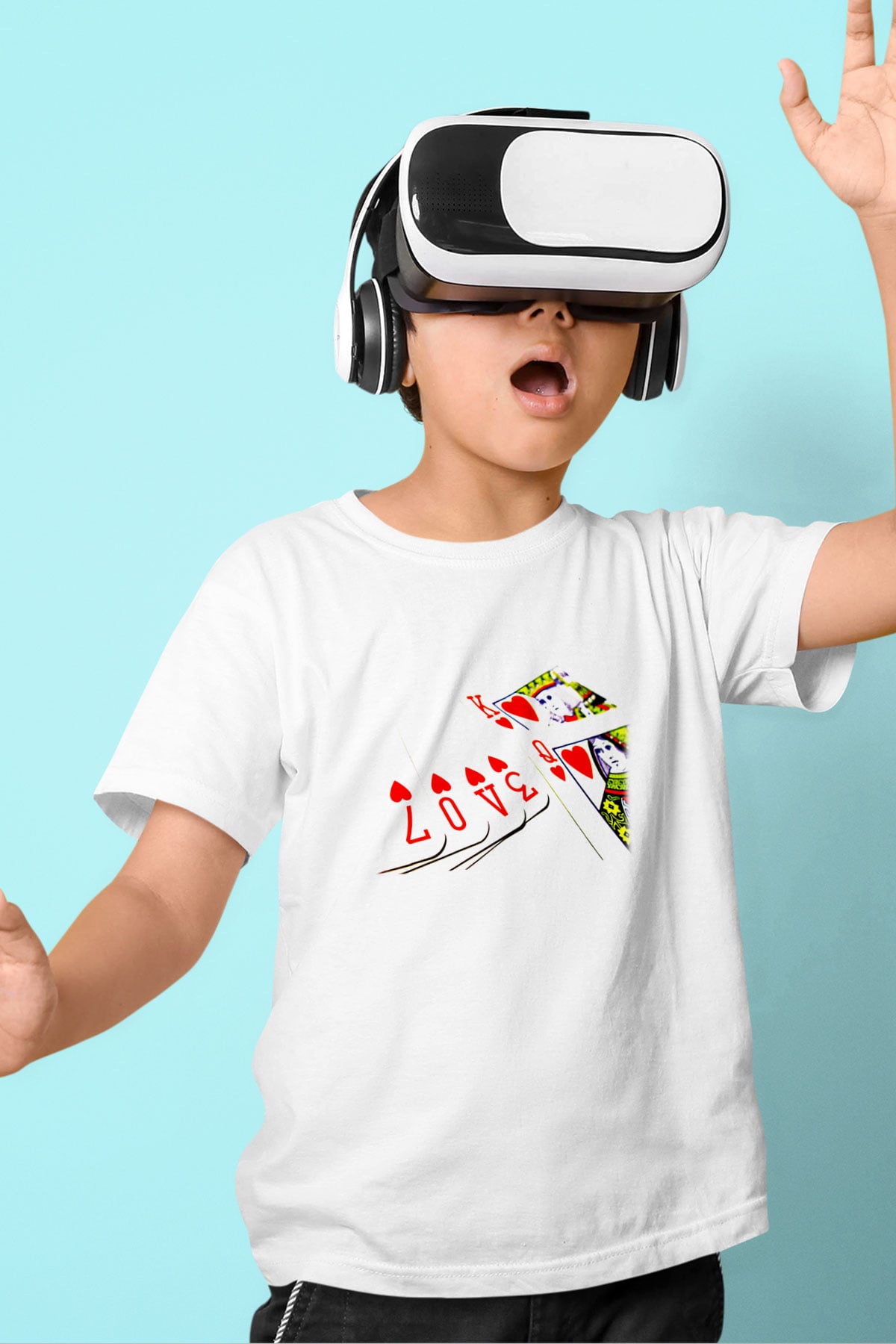 Briç Baskılı Unisex Beyaz Çocuk Tişört - Tshirt