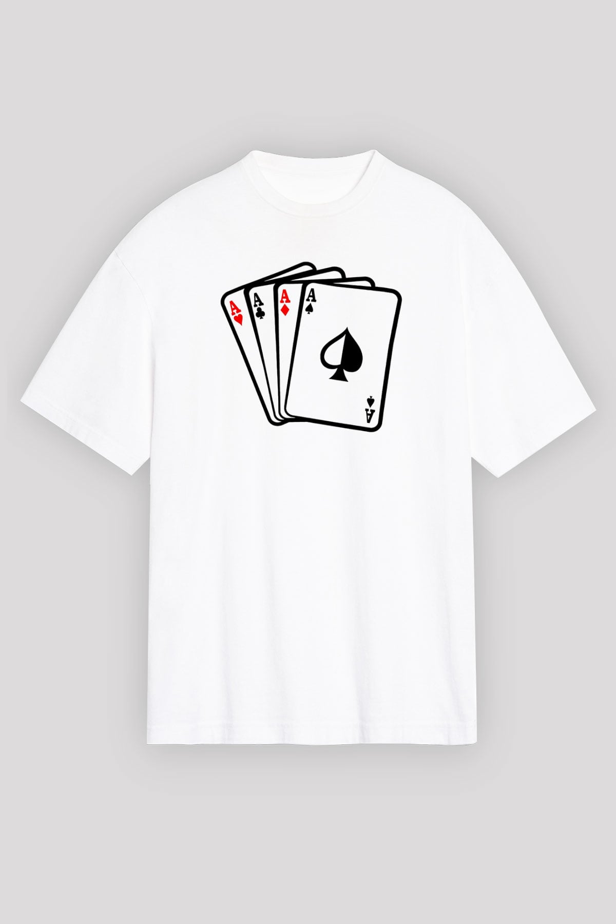 Briç Baskılı Unisex Beyaz Oversize Tişört - Tshirt