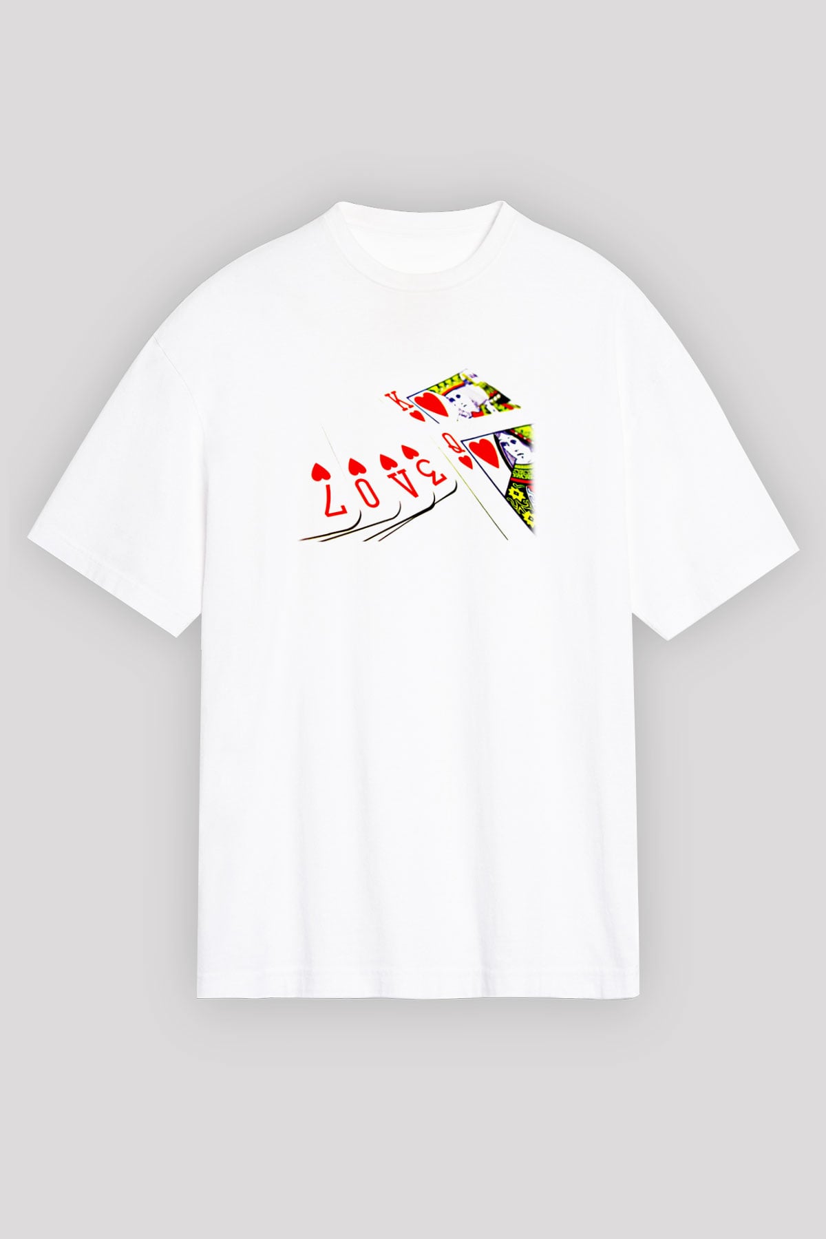 Briç Baskılı Unisex Beyaz Oversize Tişört - Tshirt