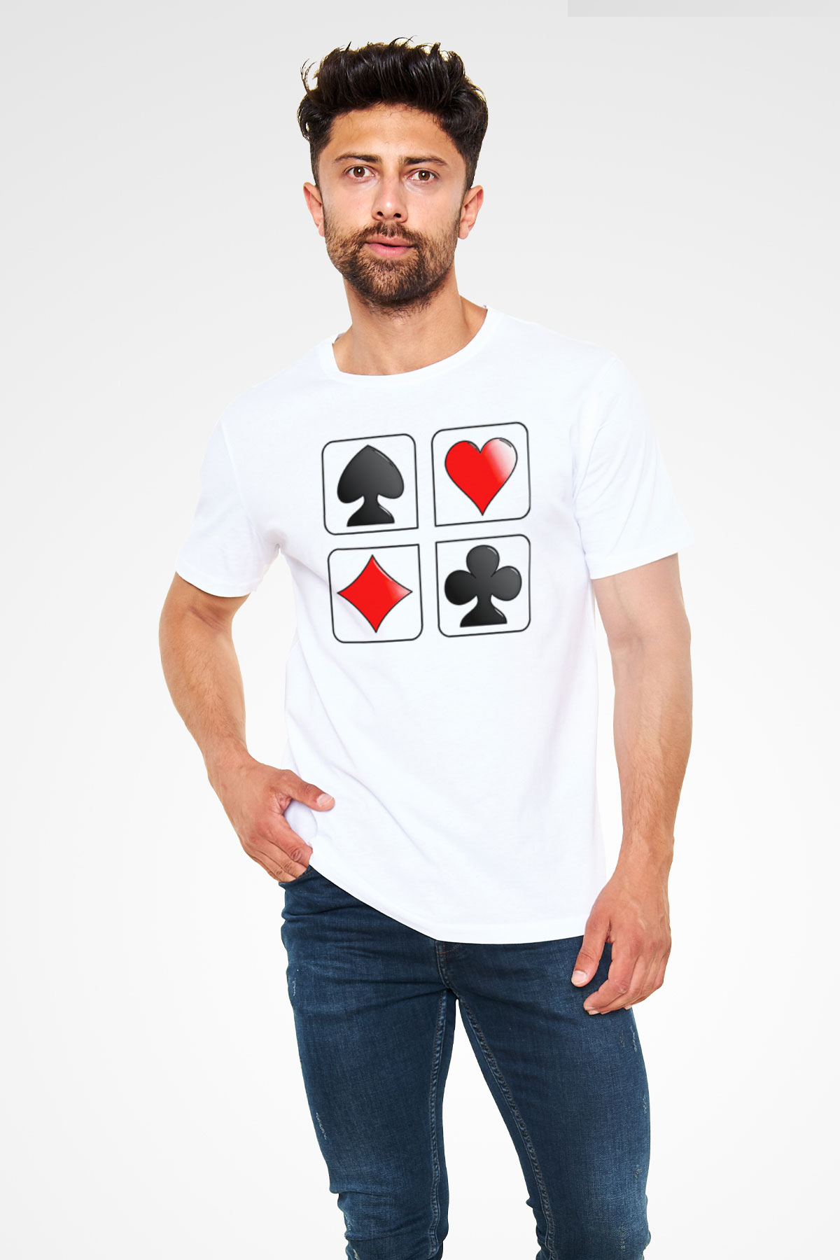 Briç Baskılı Unisex Beyaz Tişört - Tshirt