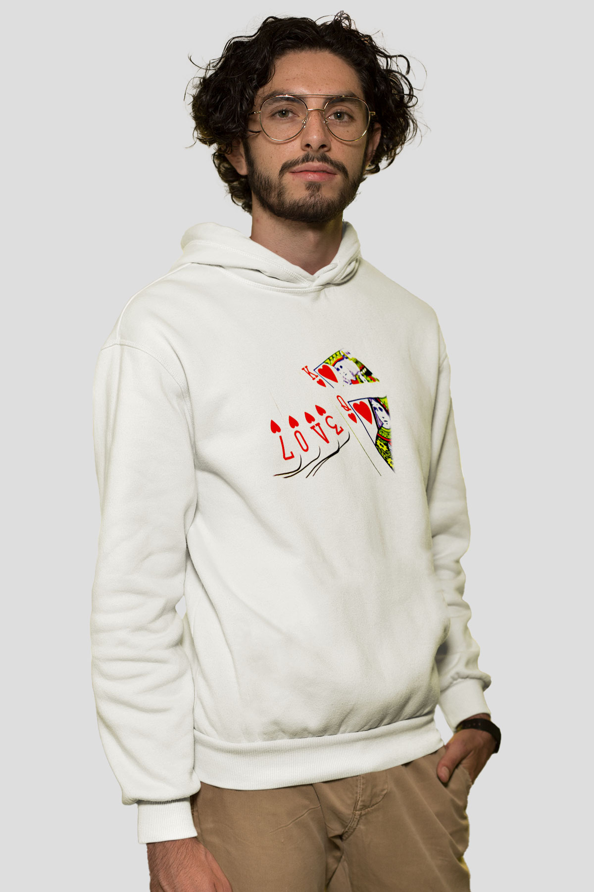 Briç Baskılı Unisex Ekru Hoodie