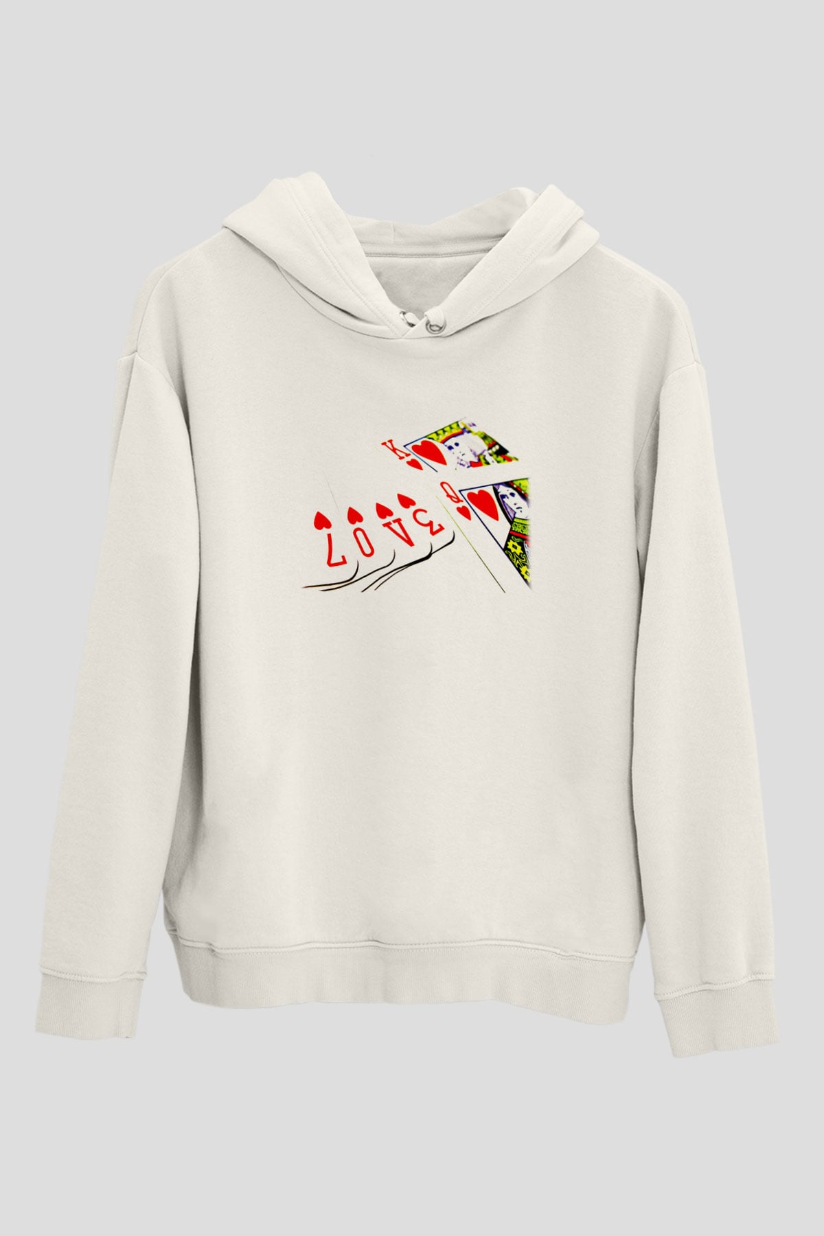 Briç Baskılı Unisex Ekru Hoodie