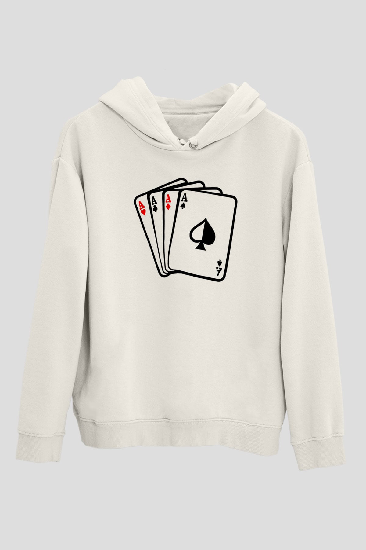 Briç Baskılı Unisex Ekru Hoodie