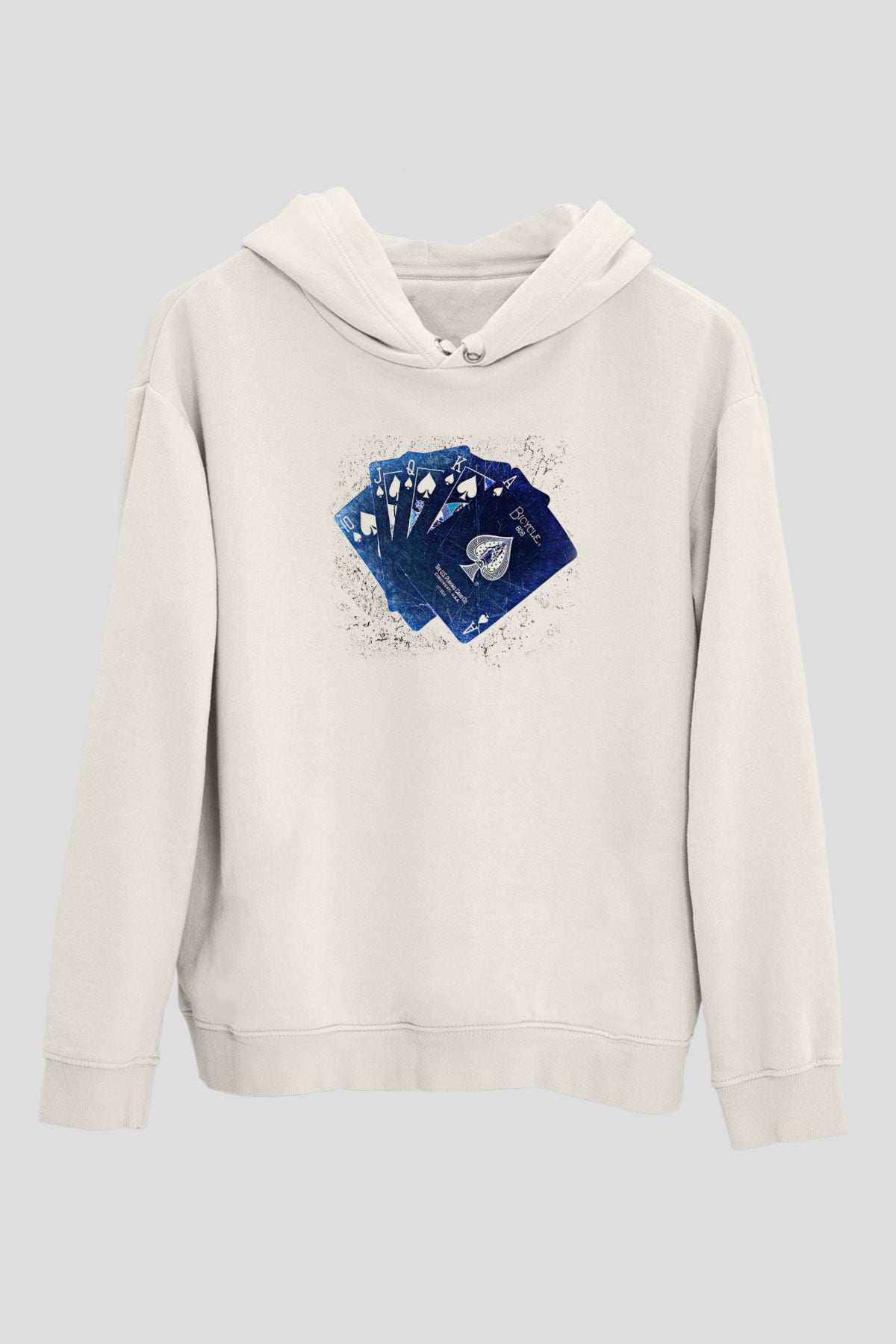Briç Baskılı Unisex Ekru Hoodie