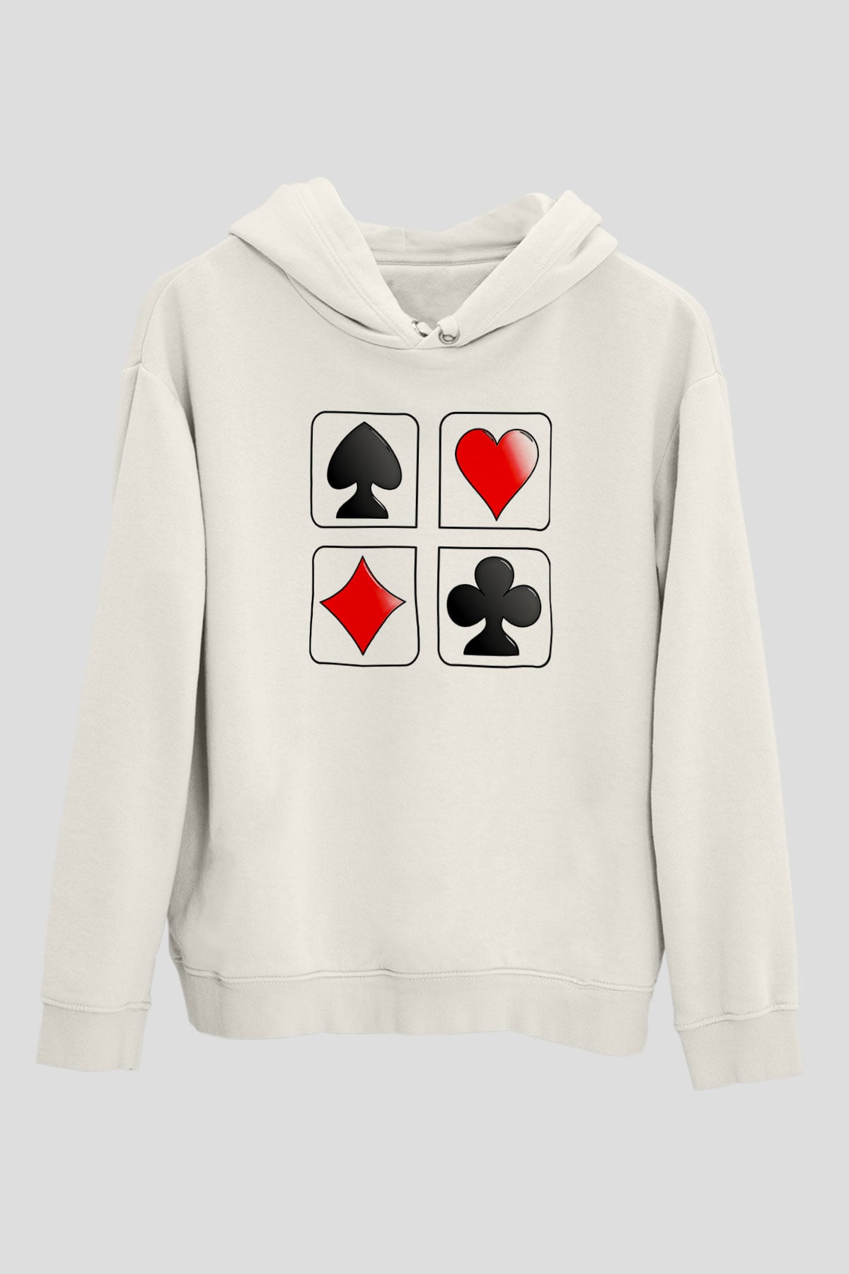 Briç Baskılı Unisex Ekru Hoodie