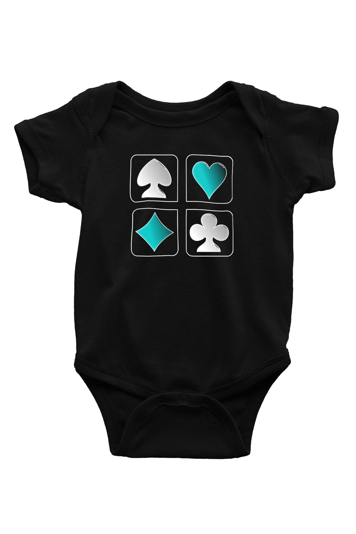 Briç Baskılı Unisex Siyah Bebek Body - Zıbın
