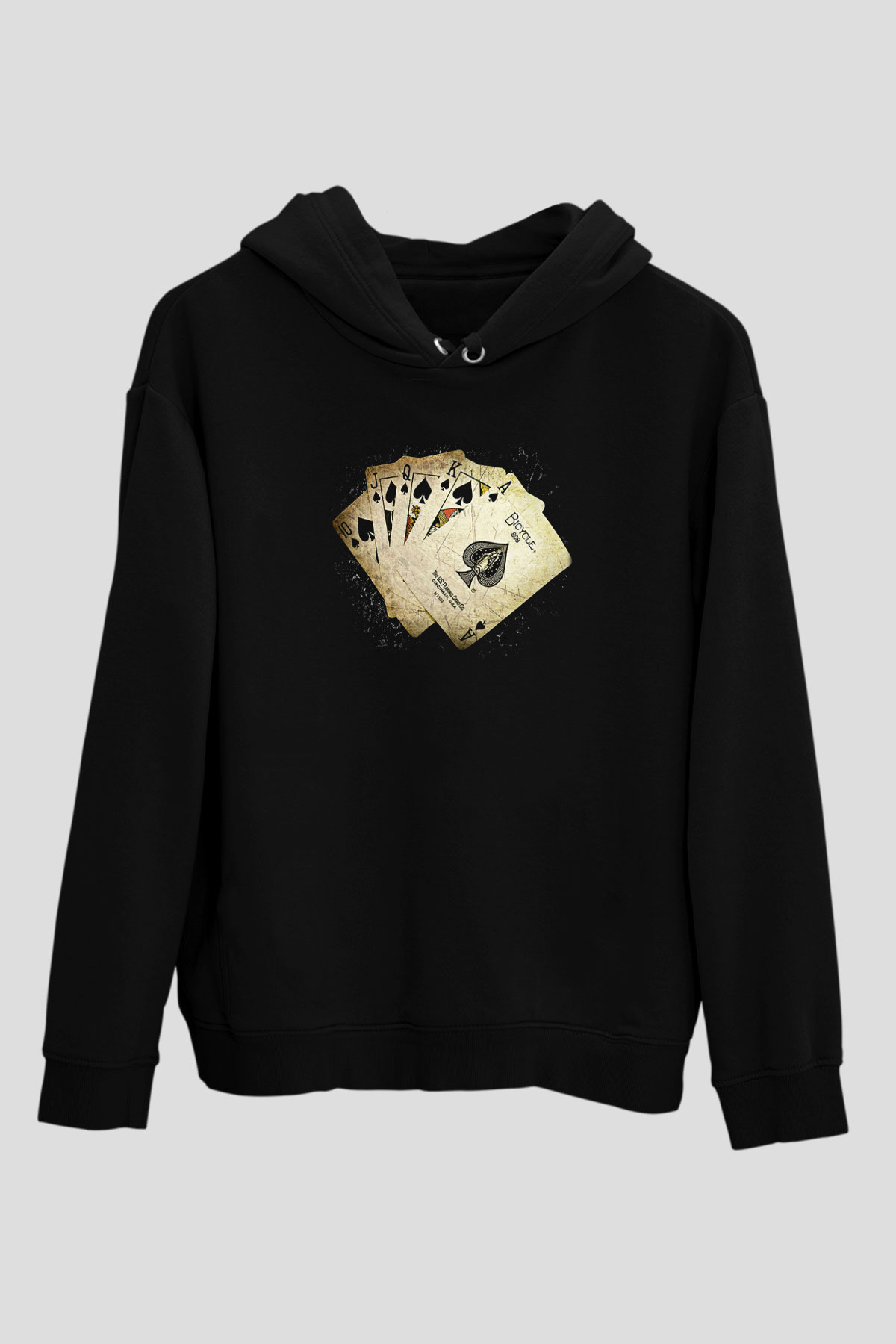 Briç Baskılı Unisex Siyah Hoodie