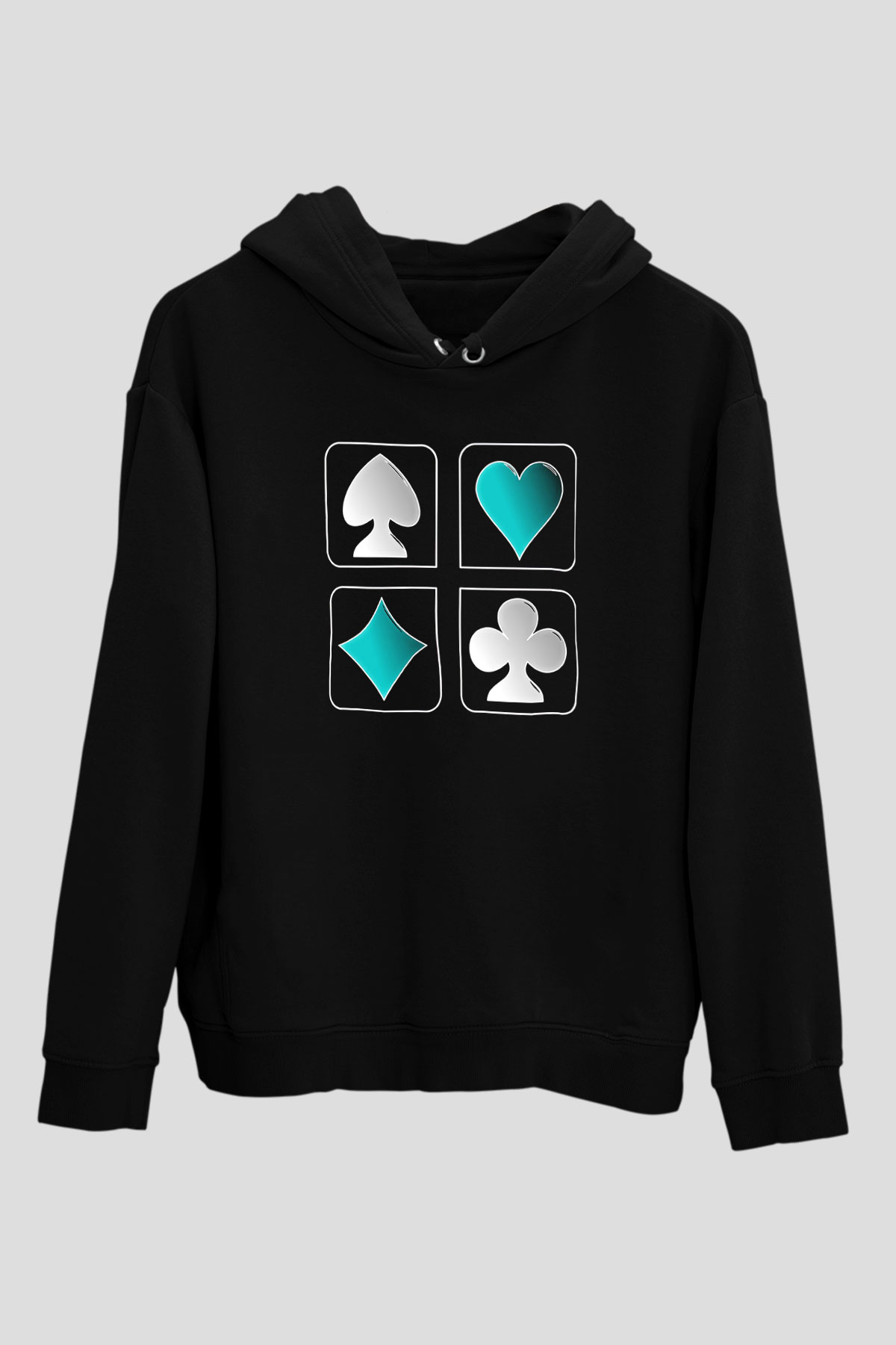 Briç Baskılı Unisex Siyah Hoodie
