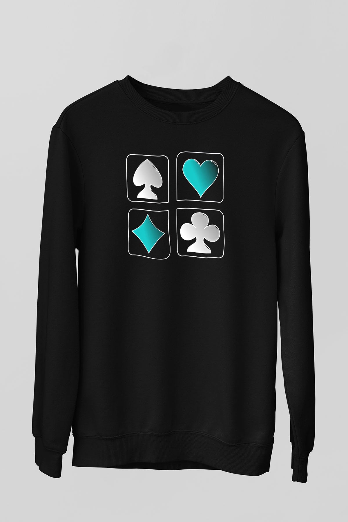 Briç Baskılı Unisex Siyah Sweatshirt