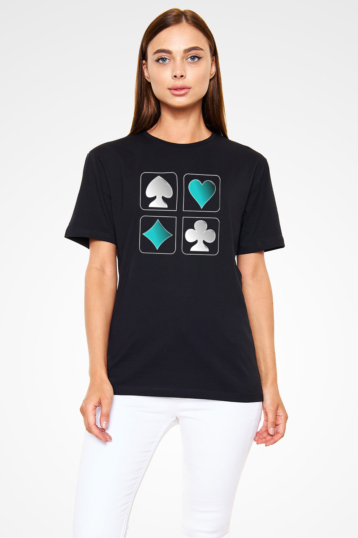 Briç Baskılı Unisex Siyah Tişört - Tshirt