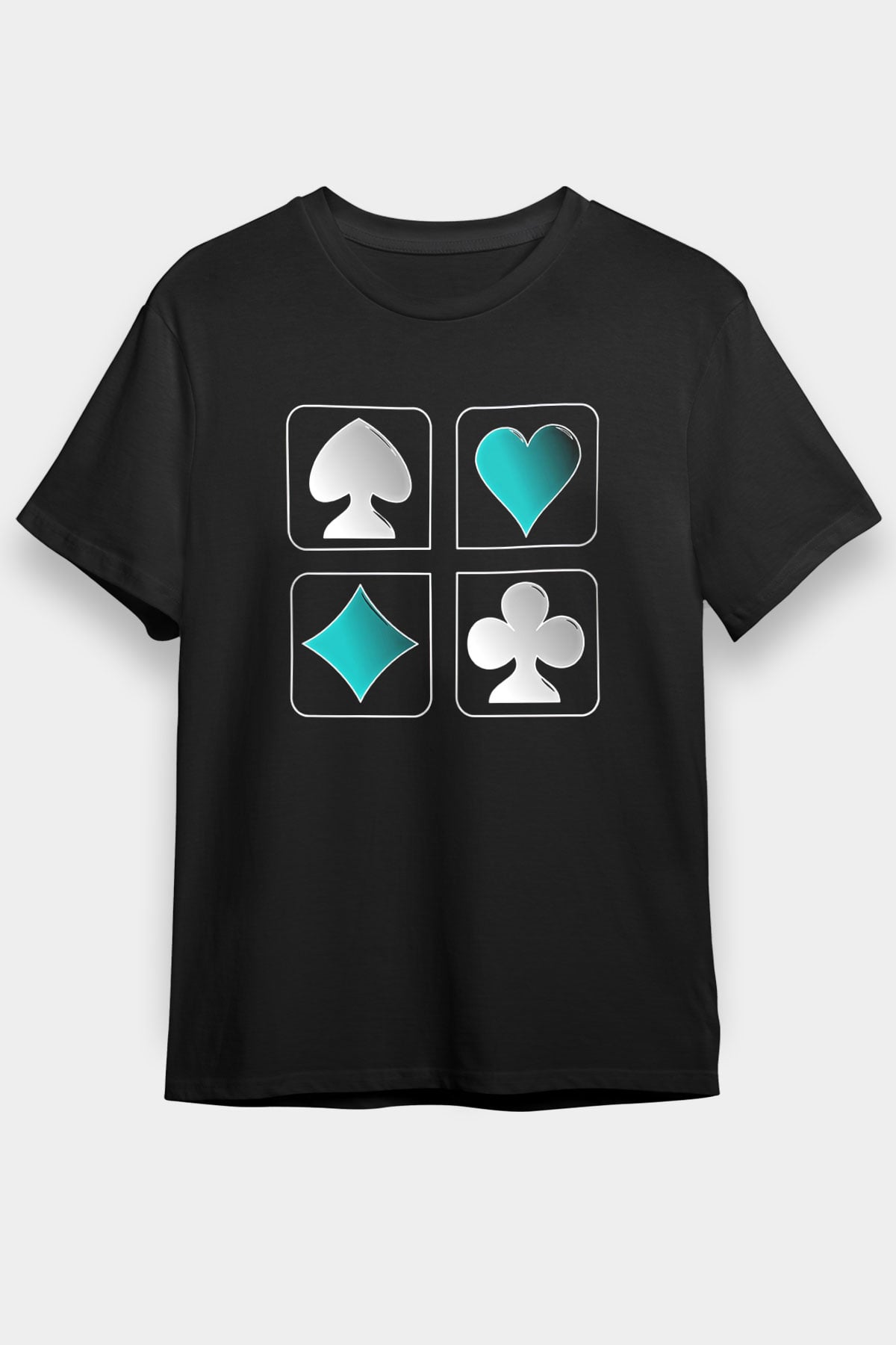 Briç Baskılı Unisex Siyah Tişört - Tshirt