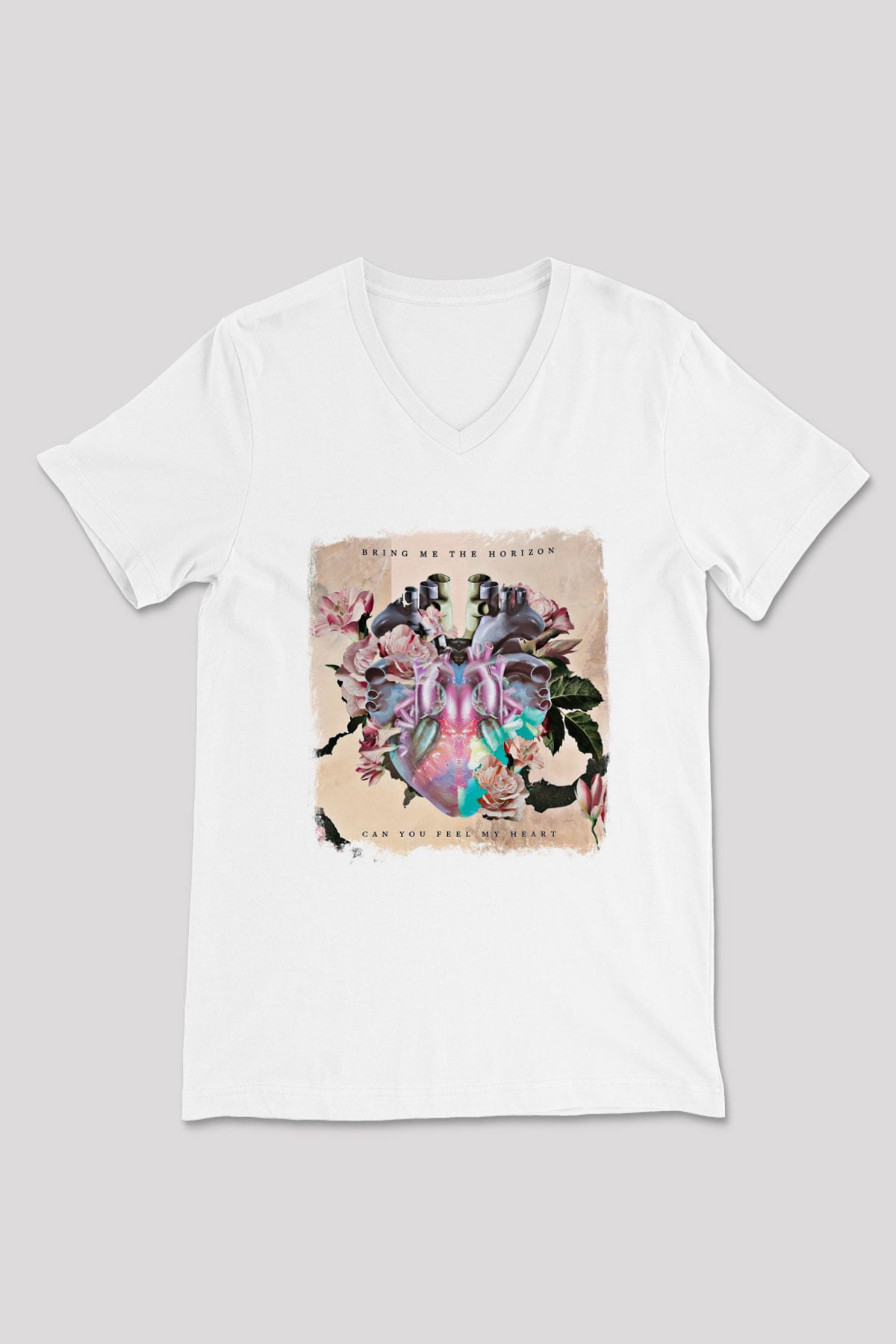 Bring Me the Horizon Baskılı Unisex Beyaz V Yaka Tişört
