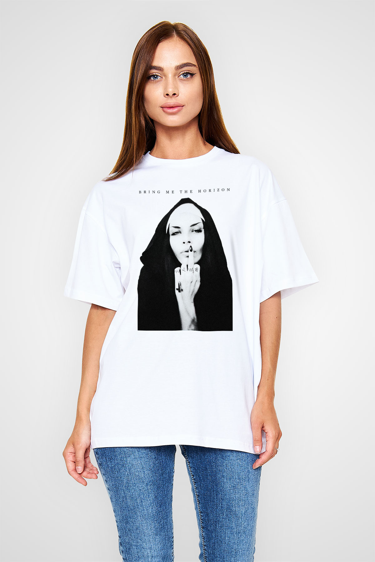 Bring Me the Horizon Beyaz Unisex Oversize Tişört T-Shirt