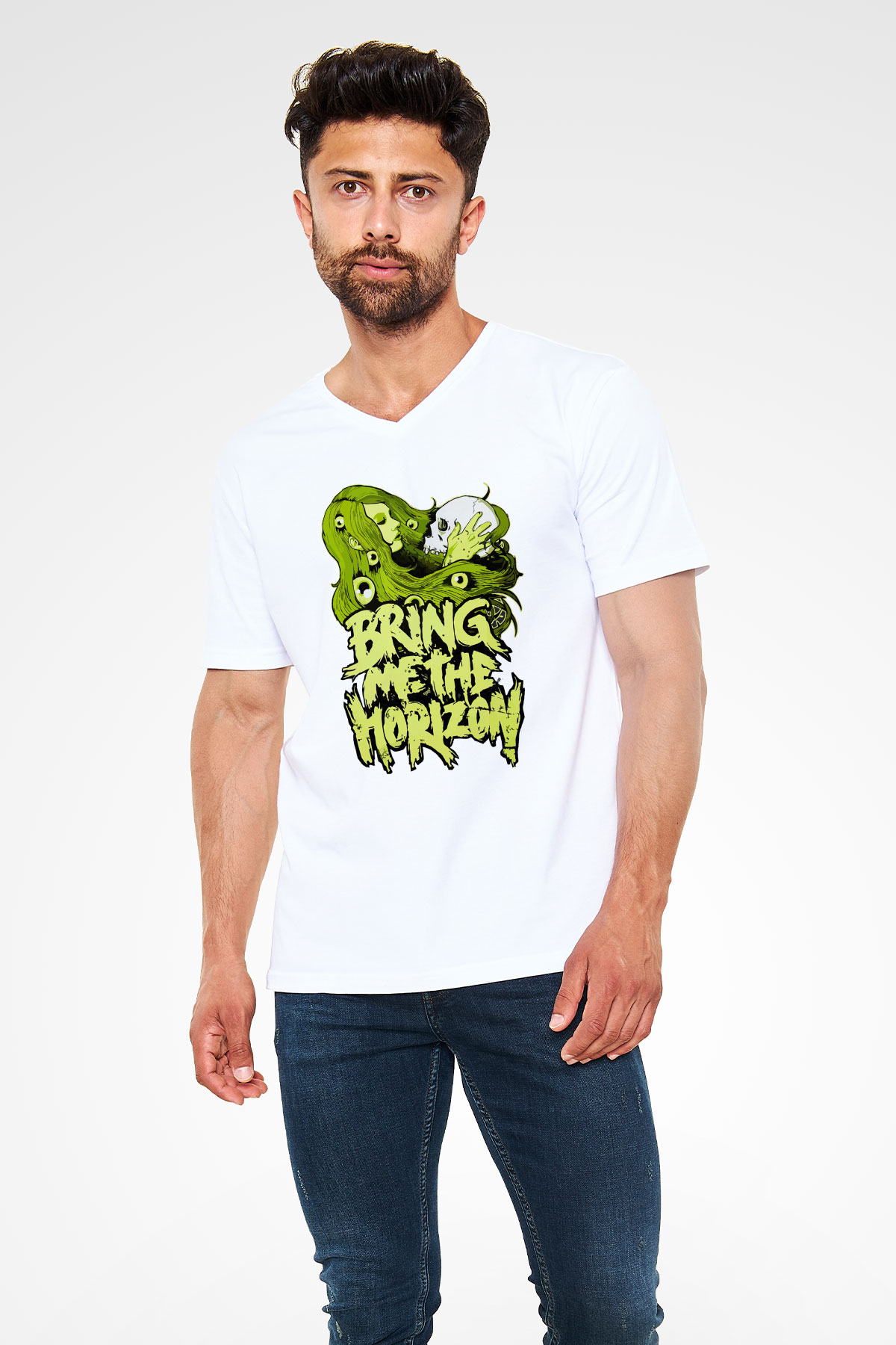 Bring Me the Horizon Beyaz Unisex V Yaka Tişört