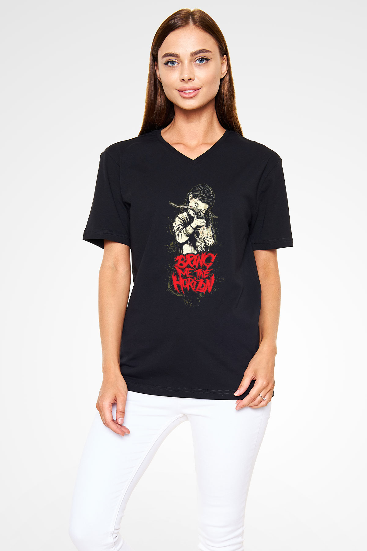 Bring Me the Horizon Siyah Unisex V Yaka Tişört T-Shirt