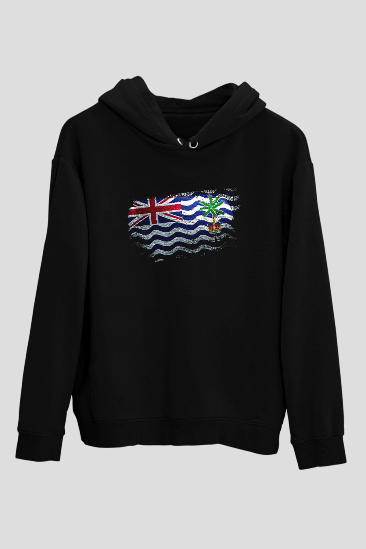 Britanya Hint Okyanusu Toprakları - British İndian Ocean Territory Bayrağı Baskılı Unisex Siyah Hoodie