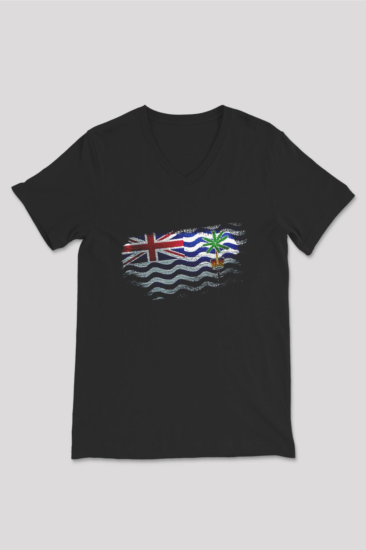 Britanya Hint Okyanusu Toprakları - British İndian Ocean Territory Bayrağı Baskılı Unisex Siyah V Yaka Tişört