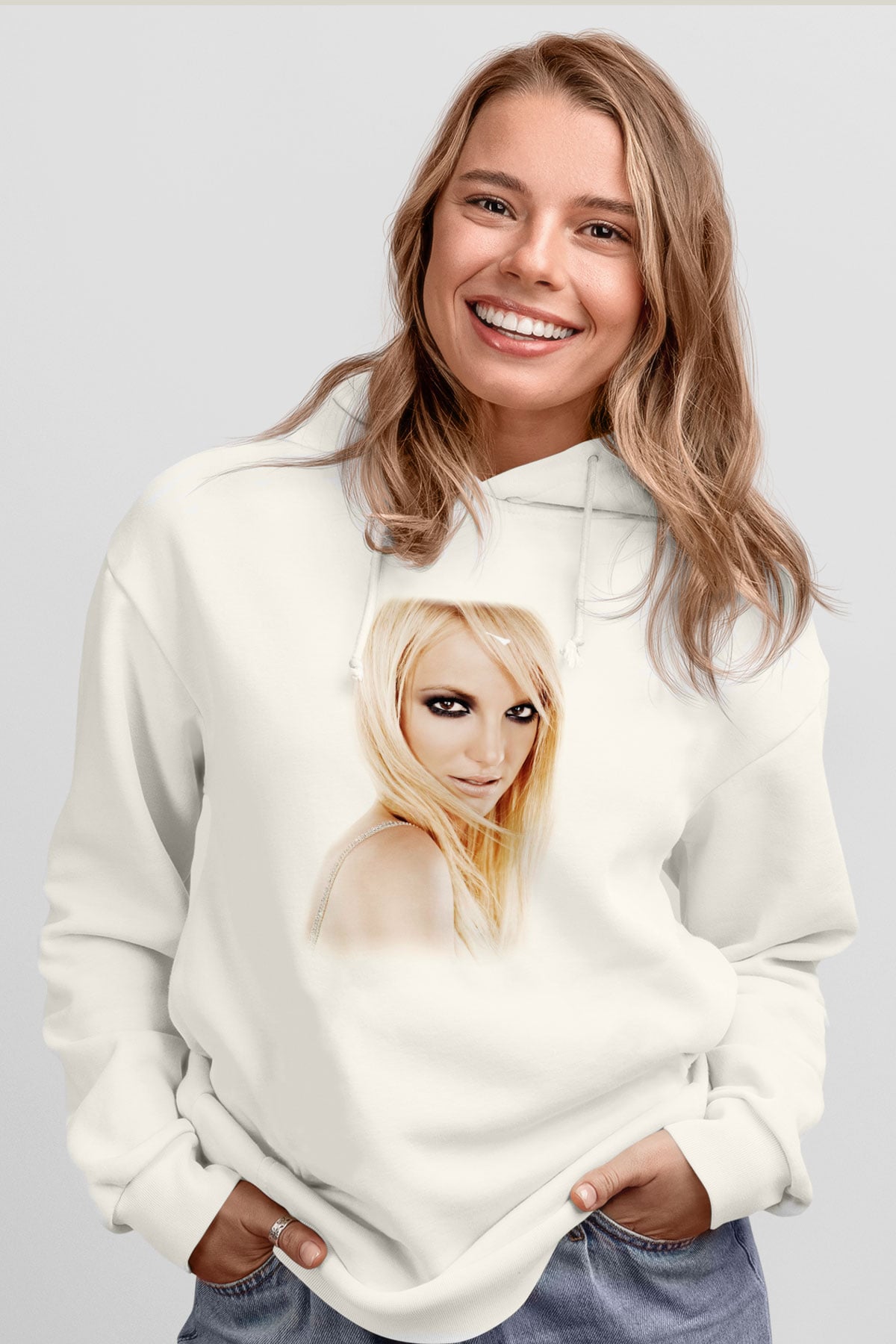 Britney Spears Beyaz Unisex Kapşonlu Sweatshirt