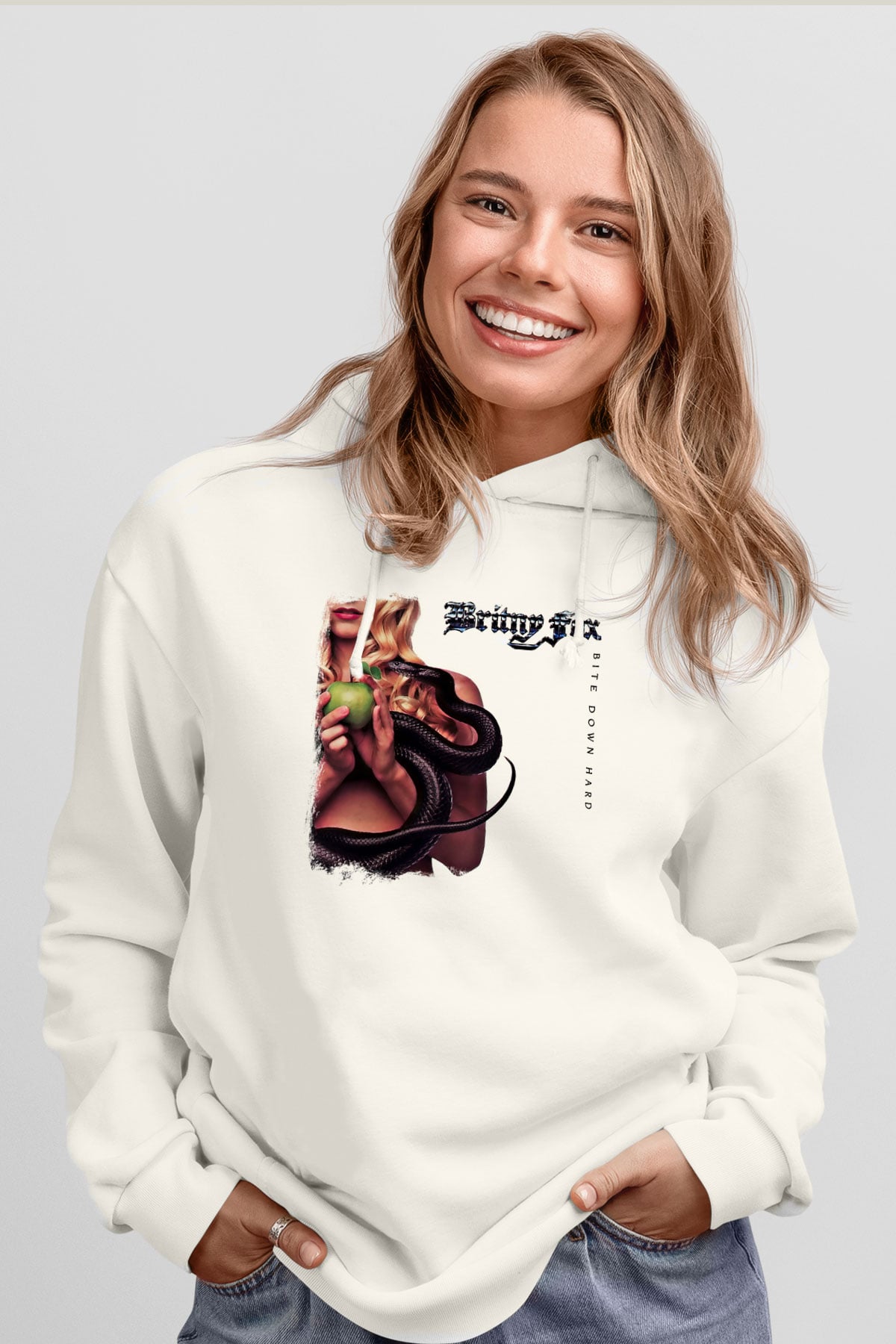 Britny Fox Baskılı Unisex Beyaz Hoodie