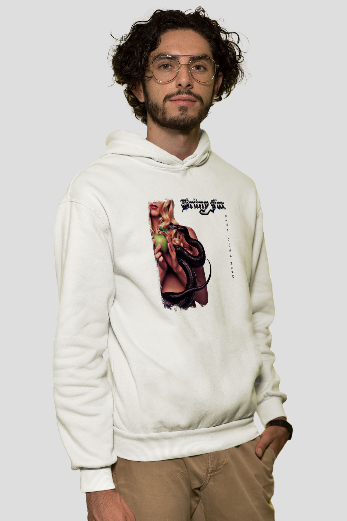 Britny Fox Baskılı Unisex Beyaz Hoodie