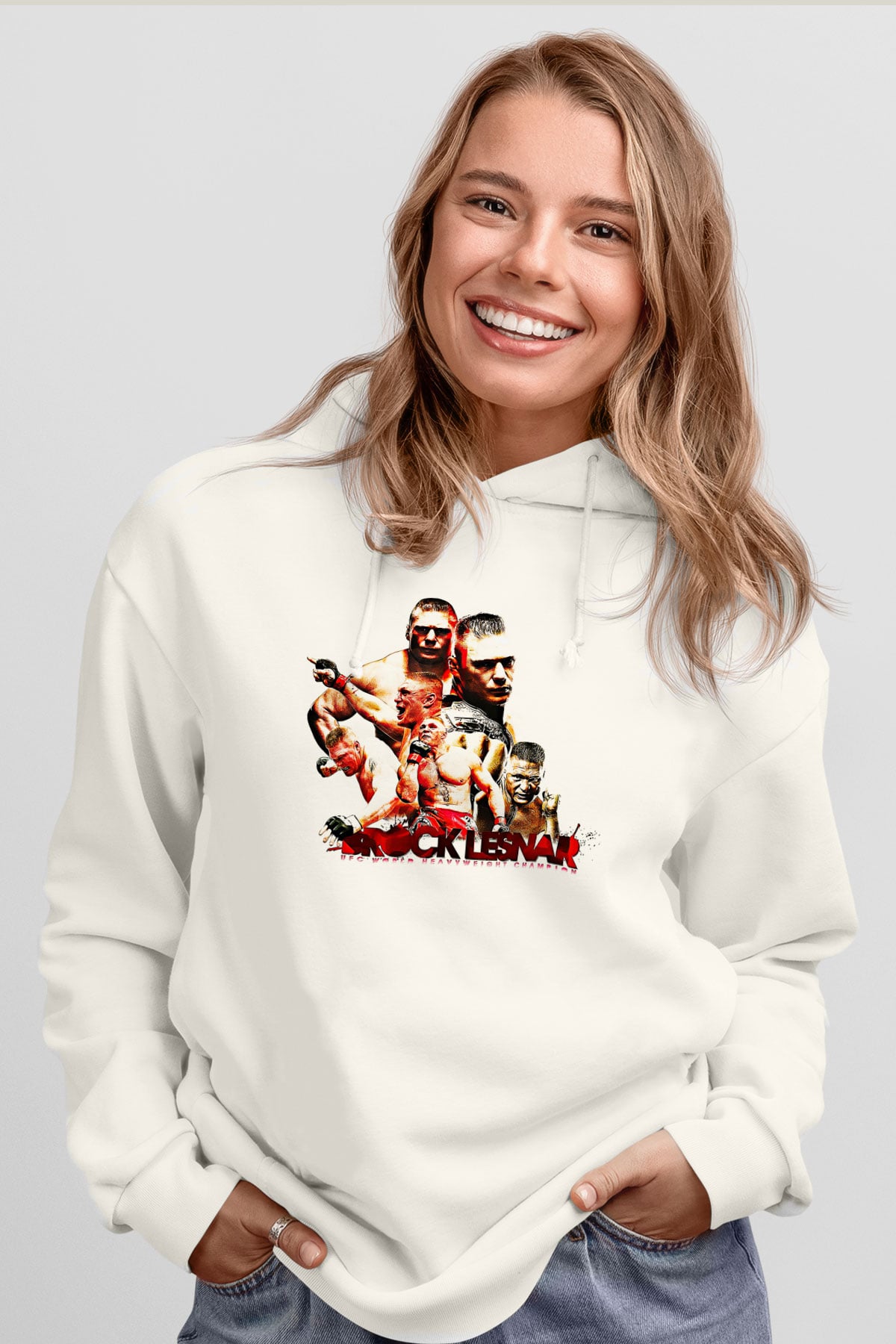Brock Lesnar Baskılı Beyaz Unisex Hoodie