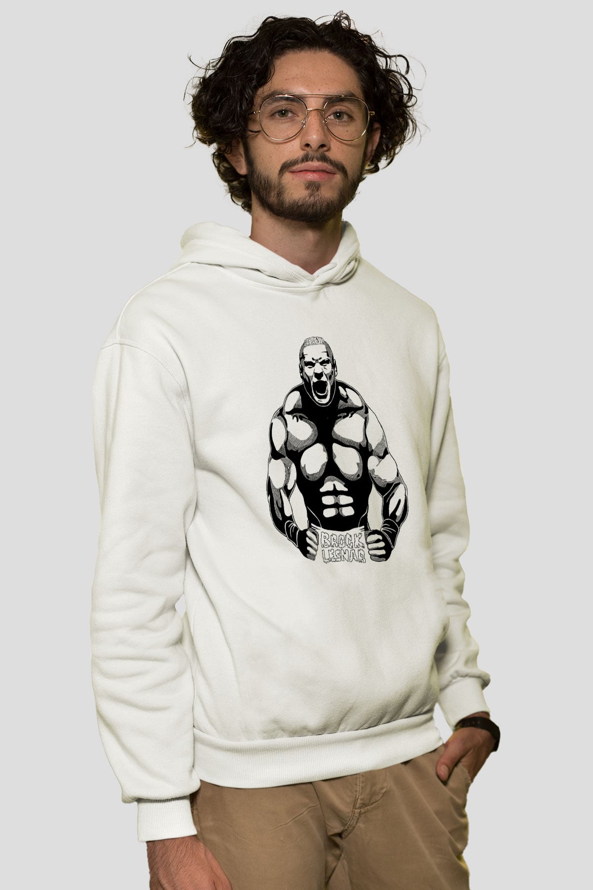 Brock Lesnar Baskılı Beyaz Unisex Hoodie