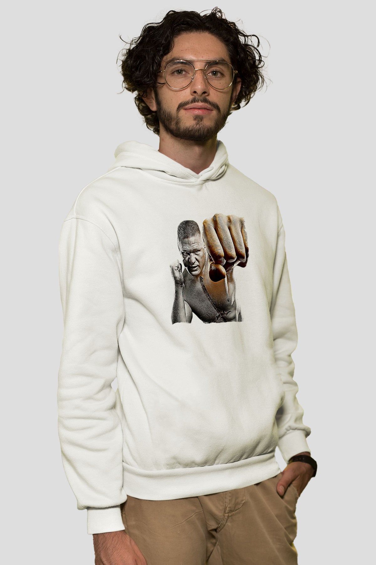 Brock Lesnar Baskılı Beyaz Unisex Hoodie