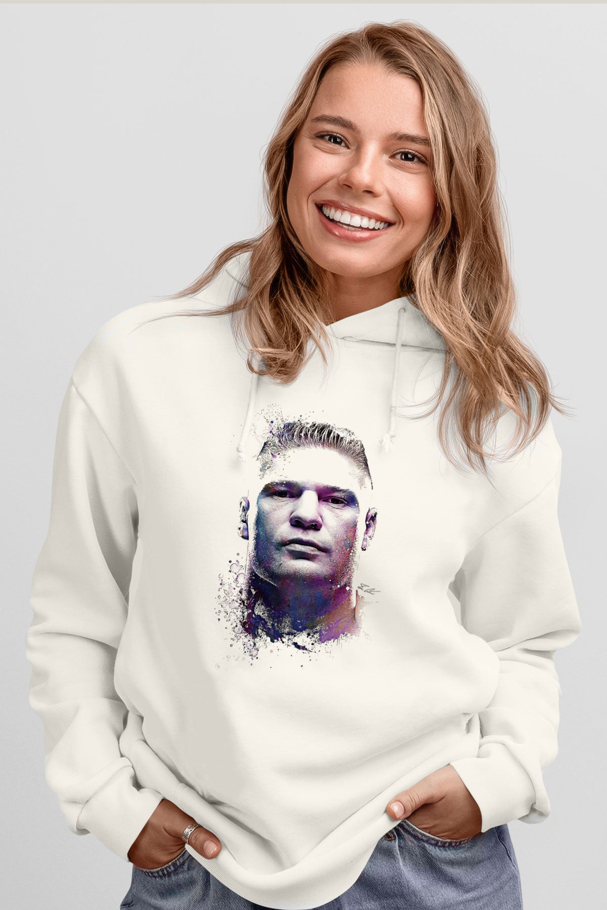 Brock Lesnar Baskılı Beyaz Unisex Hoodie