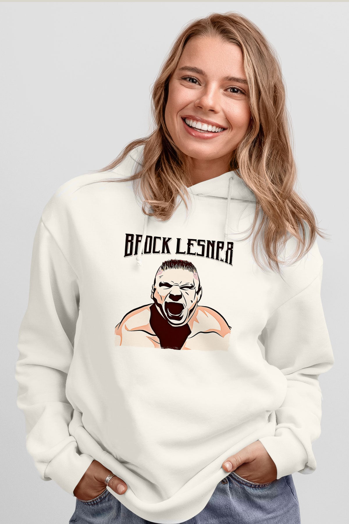 Brock Lesnar Baskılı Beyaz Unisex Hoodie