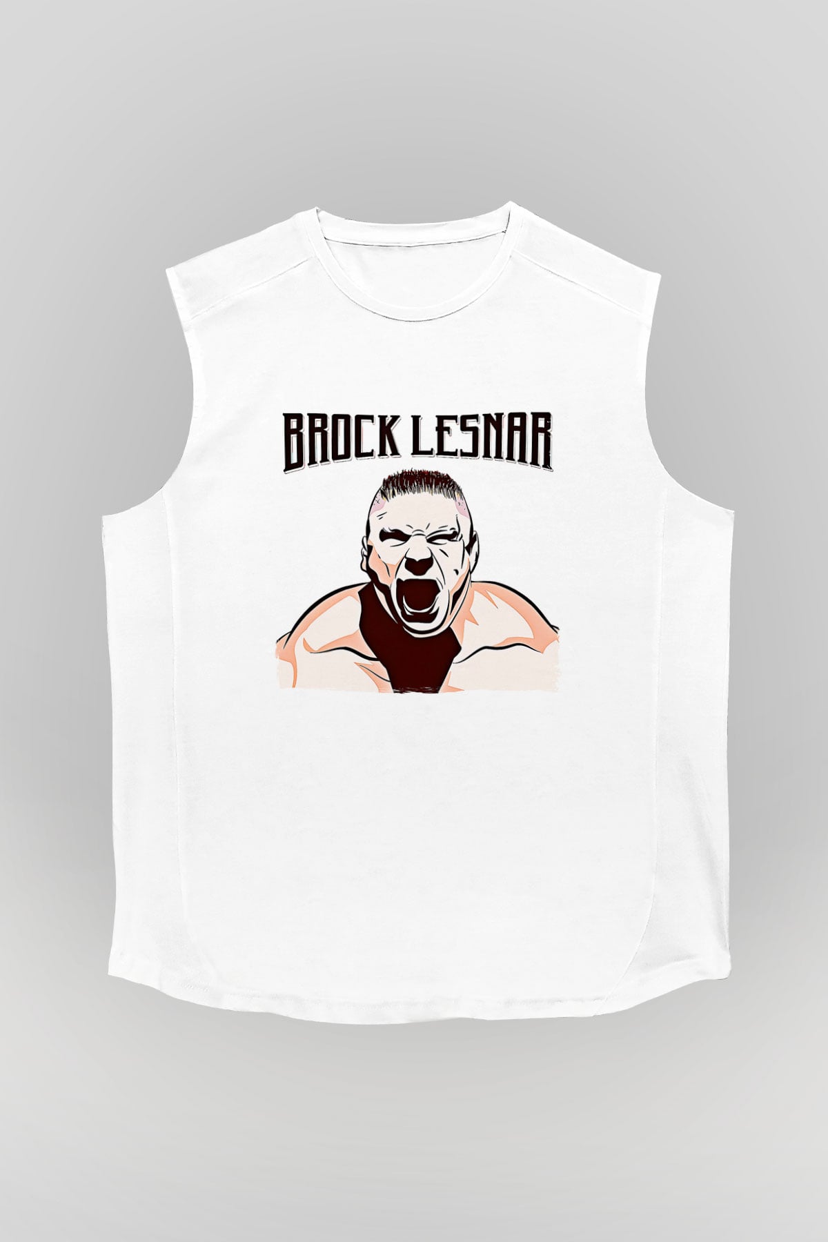 Brock Lesnar Baskılı Beyaz Unisex Kolsuz Tişört - Tshirt
