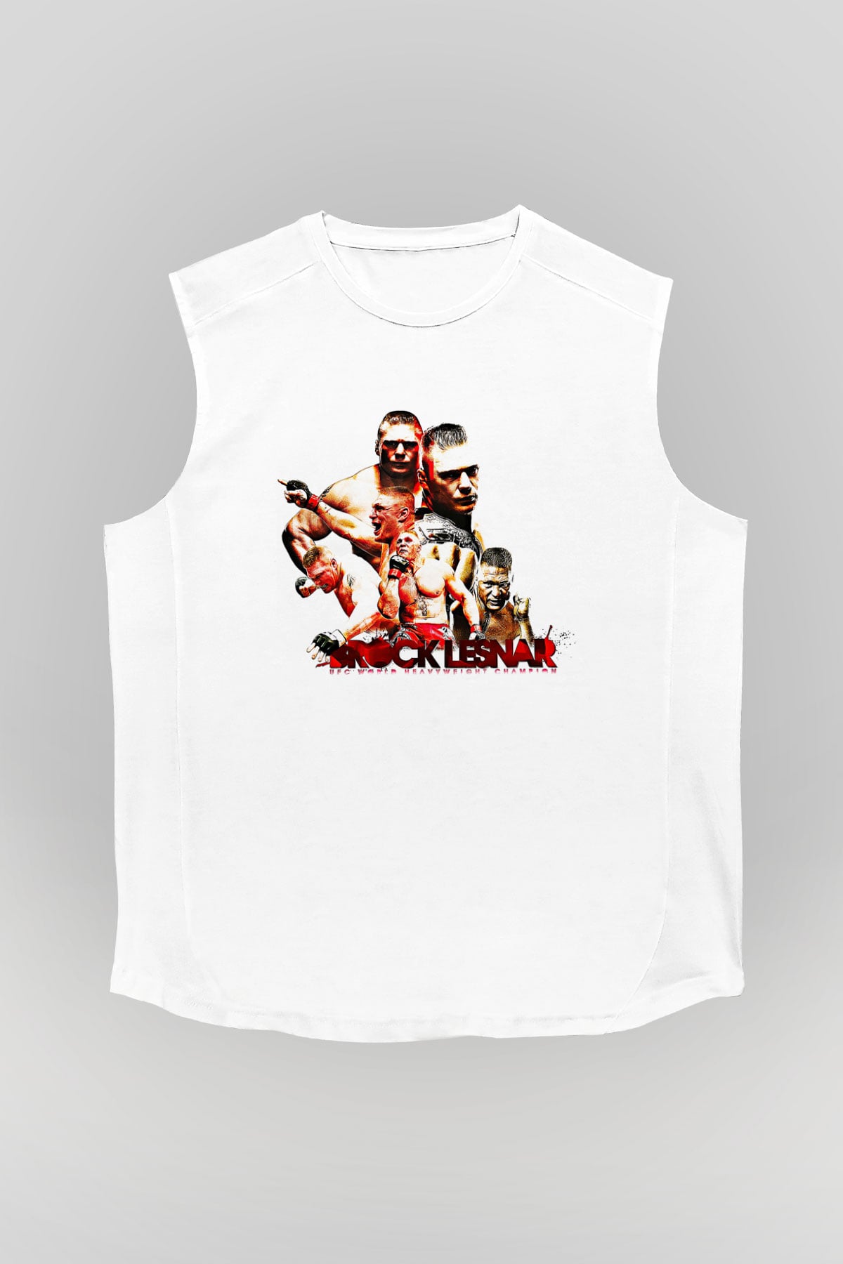 Brock Lesnar Baskılı Beyaz Unisex Kolsuz Tişört - Tshirt