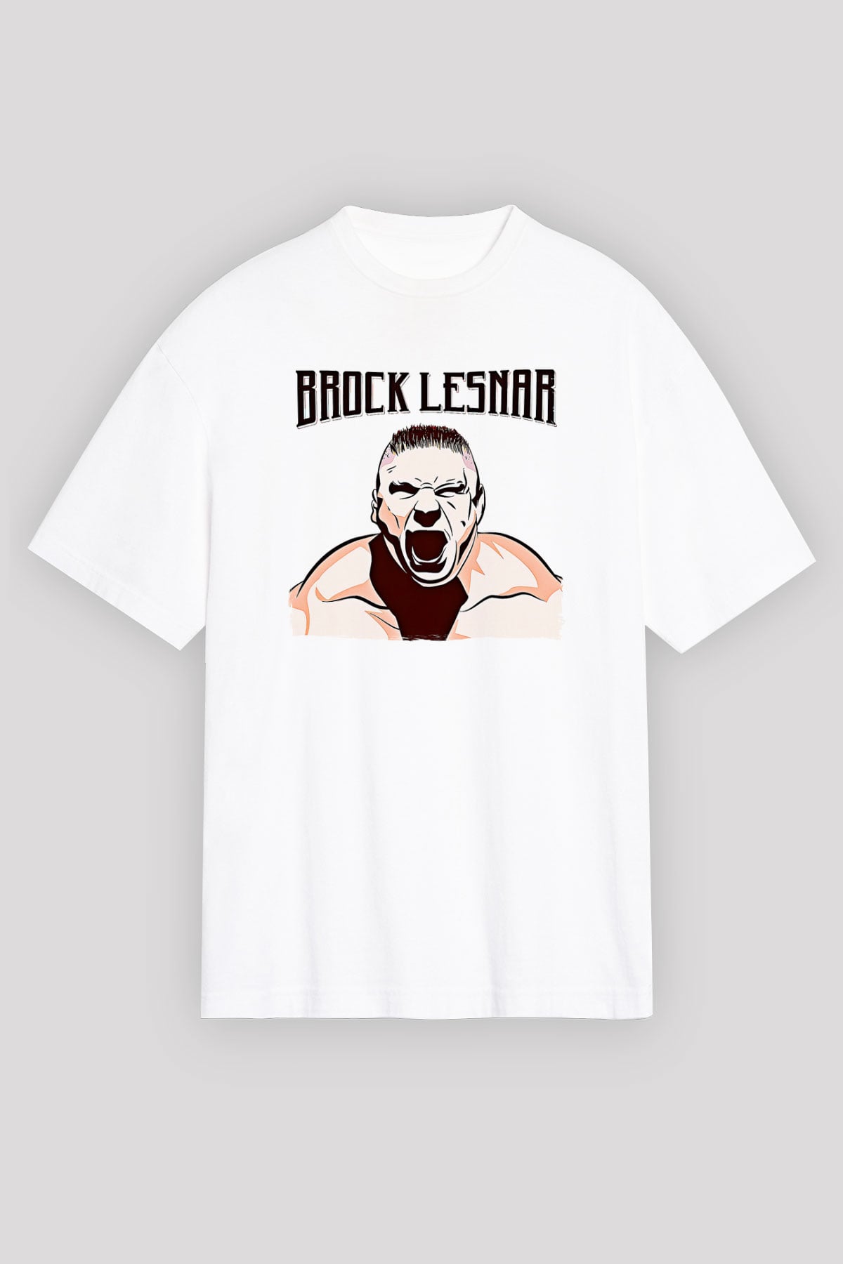 Brock Lesnar Baskılı Beyaz Unisex Oversize Tişört - Tshirt